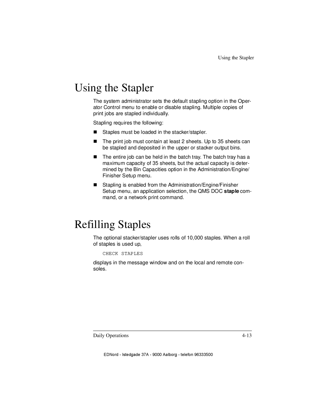 IBM QMS 4525 manual Using the Stapler, Refilling Staples 