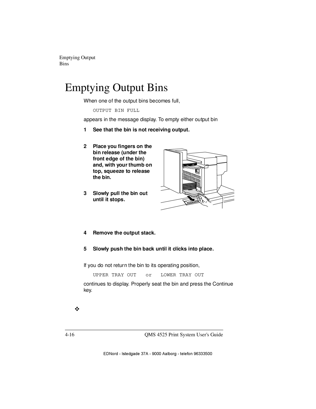 IBM QMS 4525 manual Emptying Output Bins 
