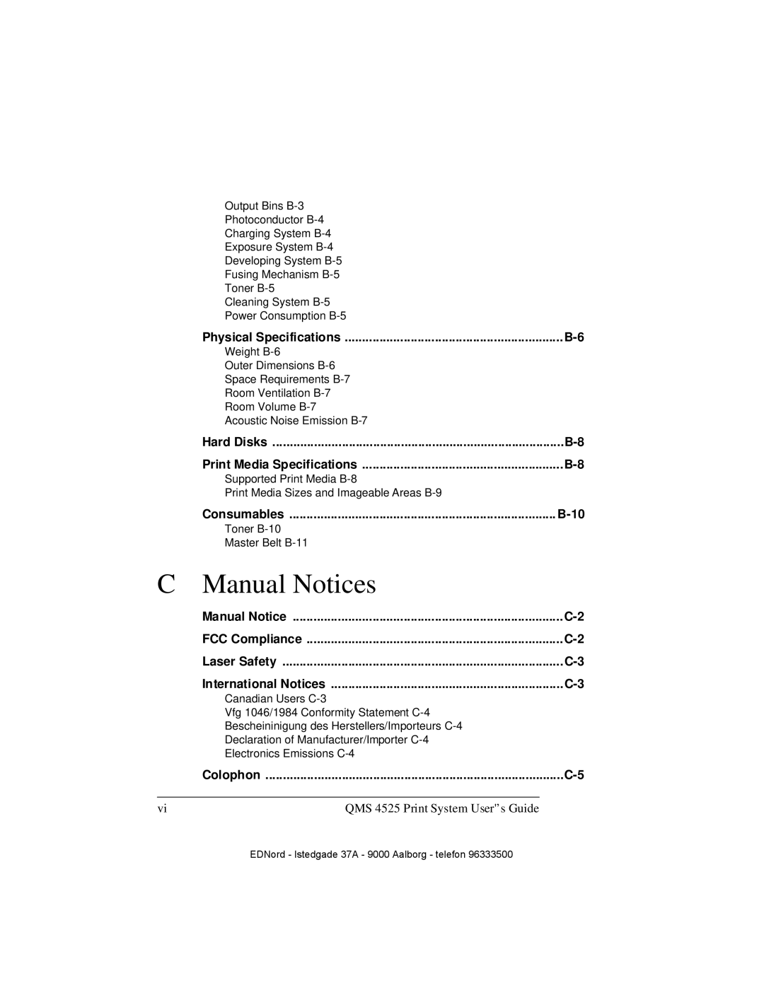 IBM Manual Notices, QMS 4525 Print System User’s Guide, Physical Specifications, Hard Disks, Print Media Specifications 