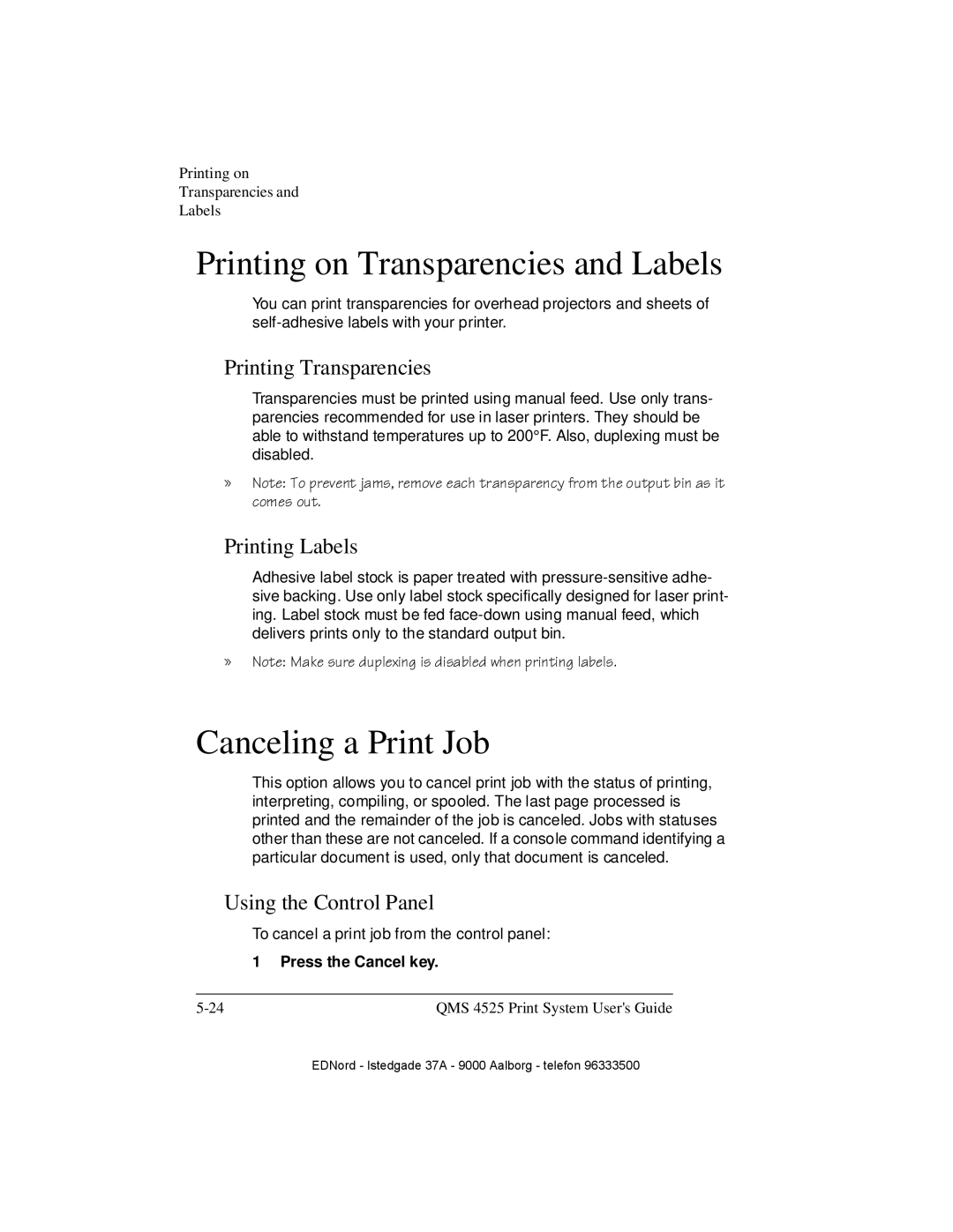 IBM QMS 4525 manual Printing on Transparencies and Labels, Canceling a Print Job, Printing Transparencies, Printing Labels 