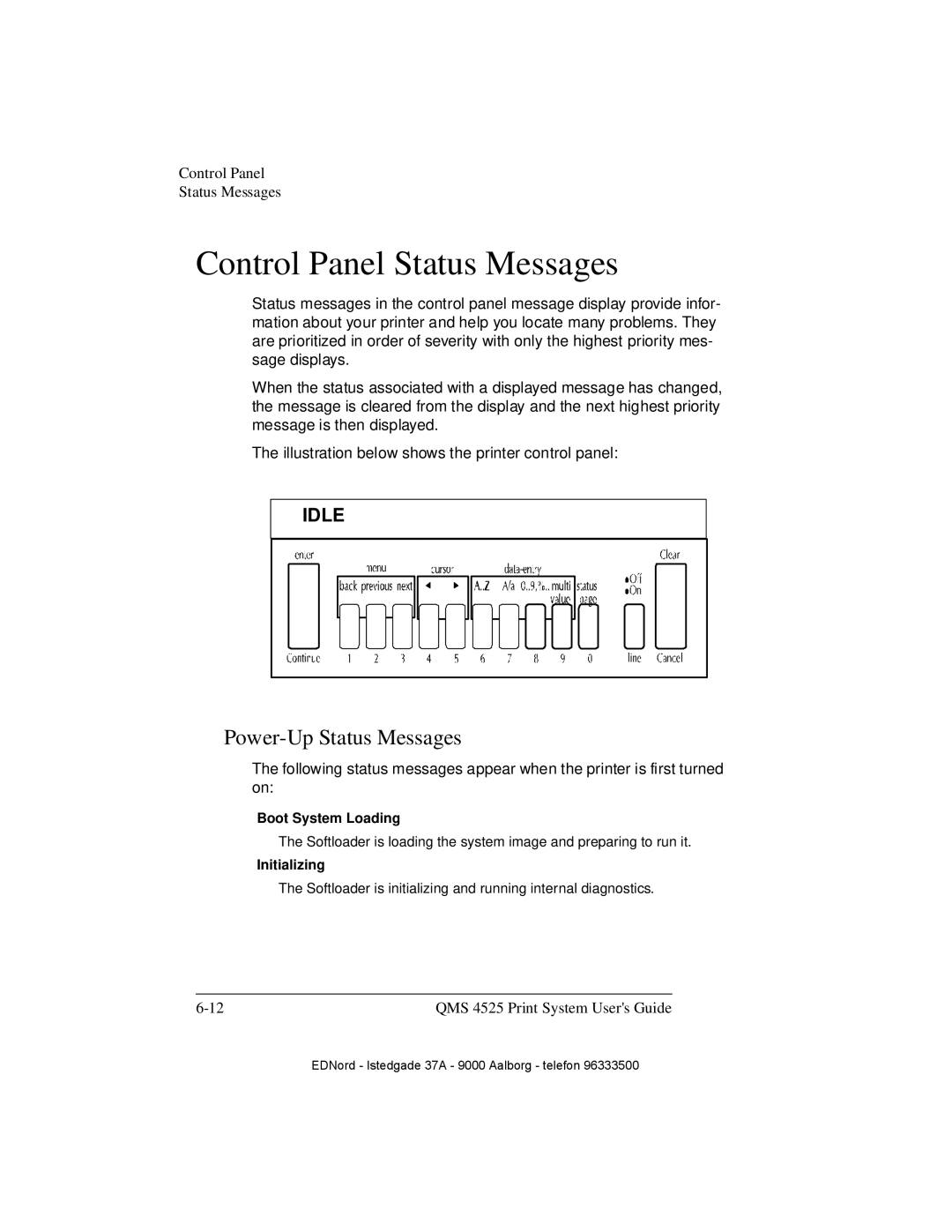 IBM QMS 4525 manual Control Panel Status Messages, Power-Up Status Messages, Boot System Loading, Initializing 