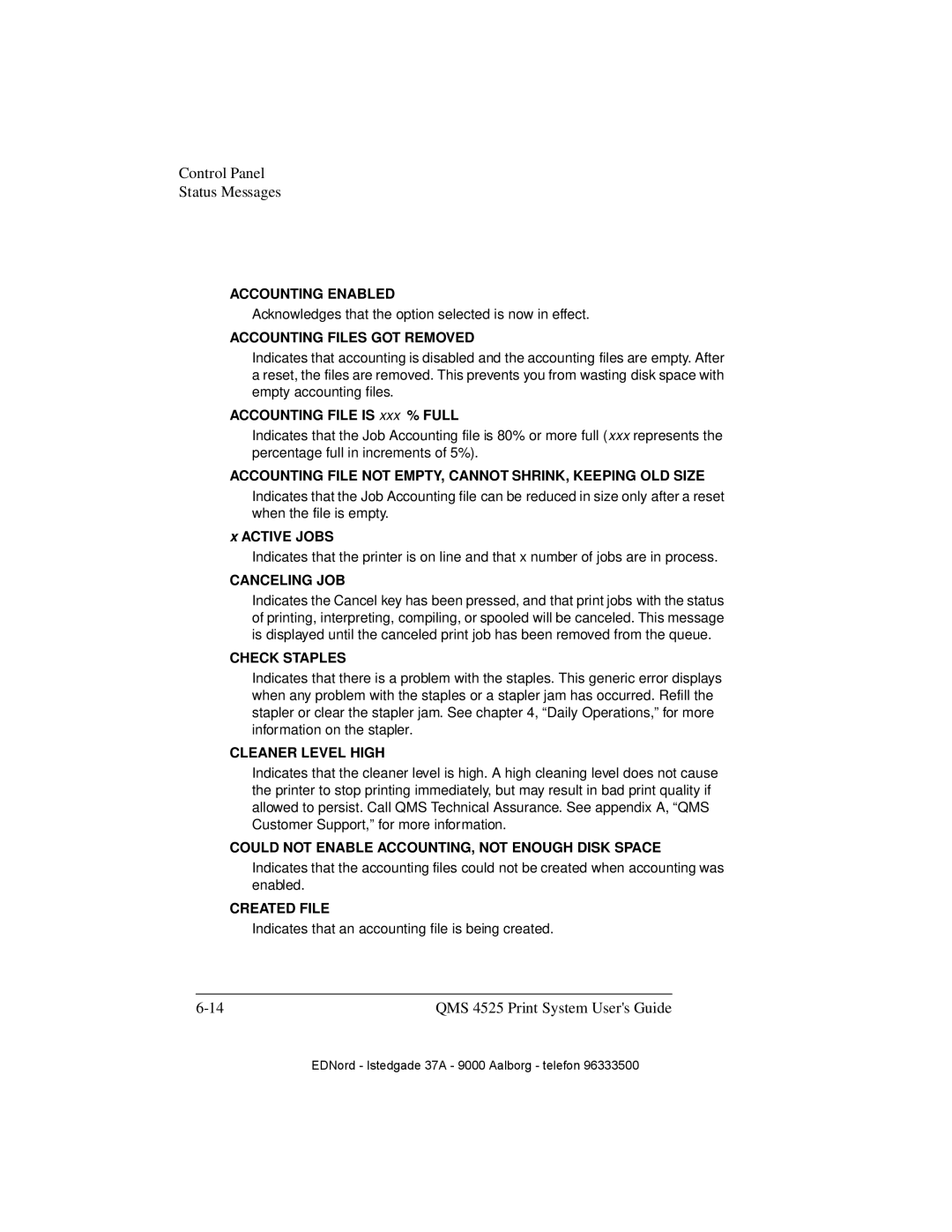 IBM QMS 4525 manual Accounting File is xxx % Full, Active Jobs 