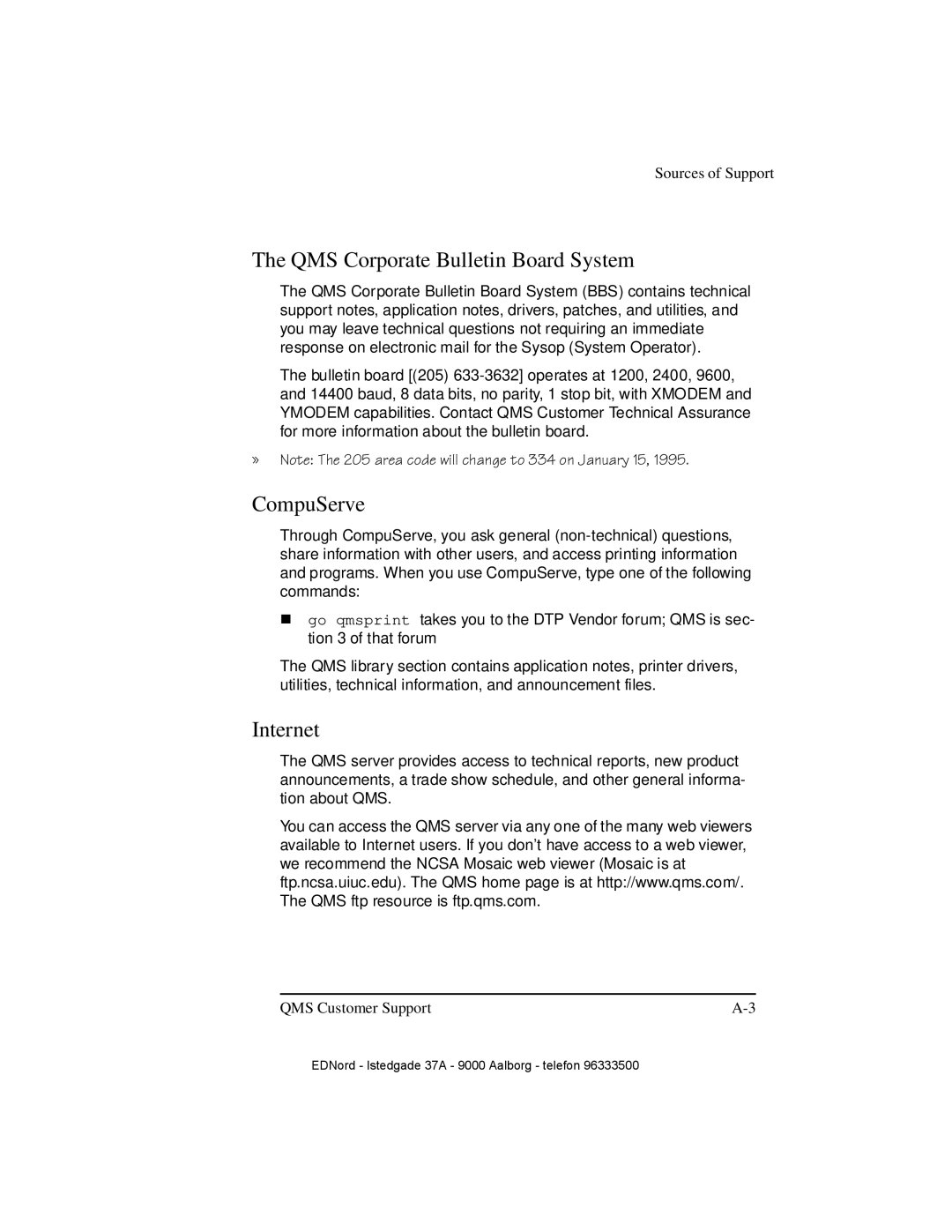 IBM QMS 4525 manual QMS Corporate Bulletin Board System, CompuServe, Internet 