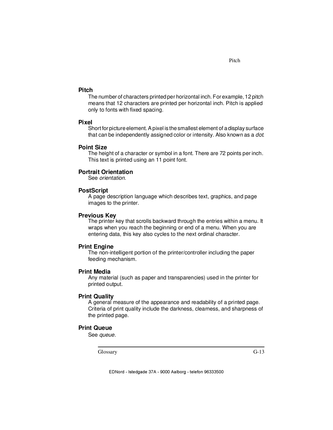 IBM QMS 4525 manual Pitch, Pixel, Point Size, Portrait Orientation, PostScript, Previous Key, Print Engine, Print Media 