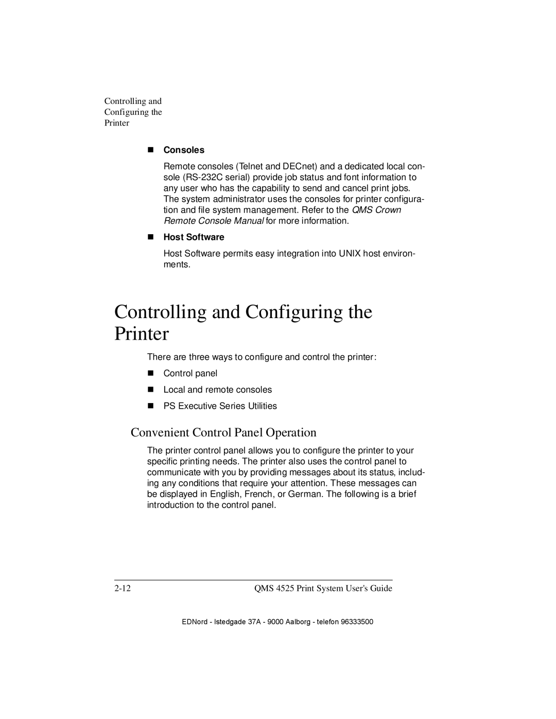 IBM QMS 4525 Controlling and Configuring the Printer, Convenient Control Panel Operation, „ Consoles, „ Host Software 