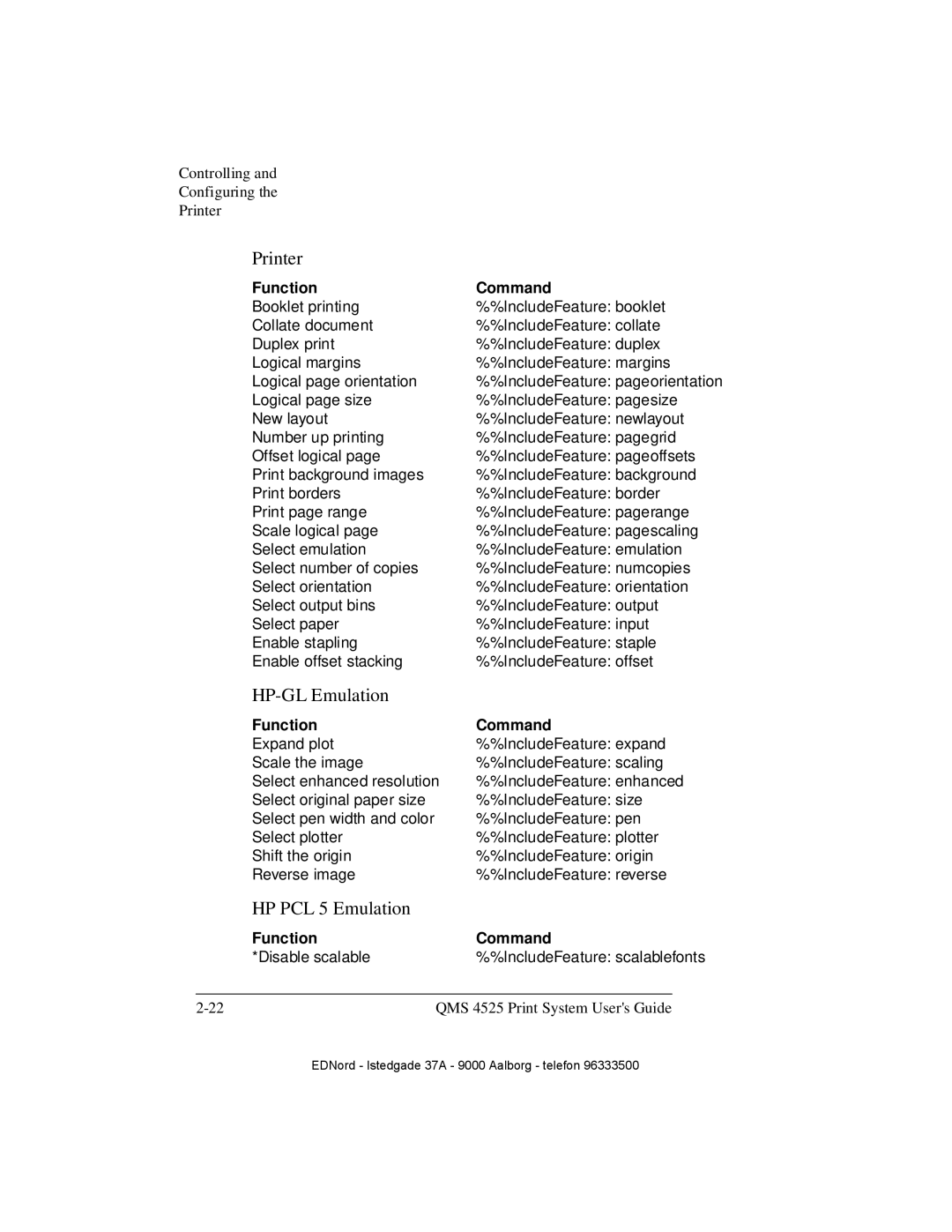 IBM QMS 4525 manual Printer, Disable scalable IncludeFeature scalablefonts 