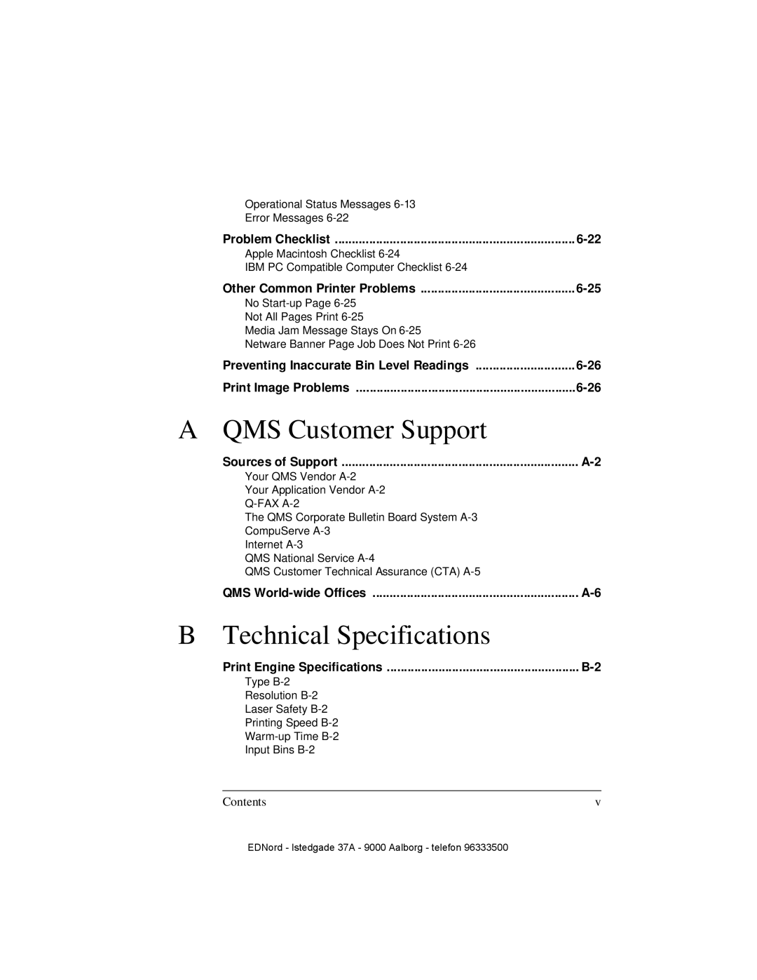 IBM QMS 4525 manual QMS Customer Support, Technical Specifications 