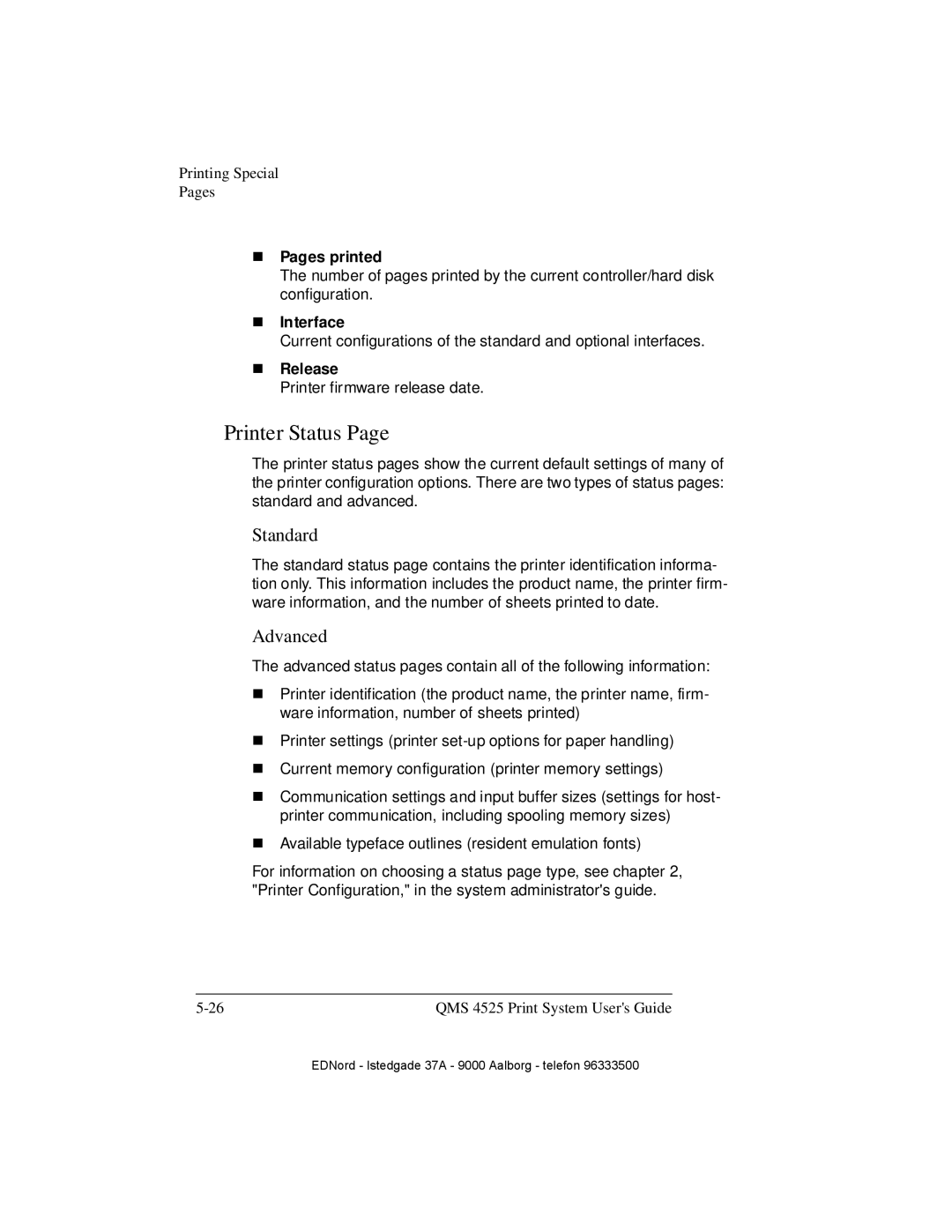 IBM QMS 4525 manual Printer Status, Standard, Advanced 