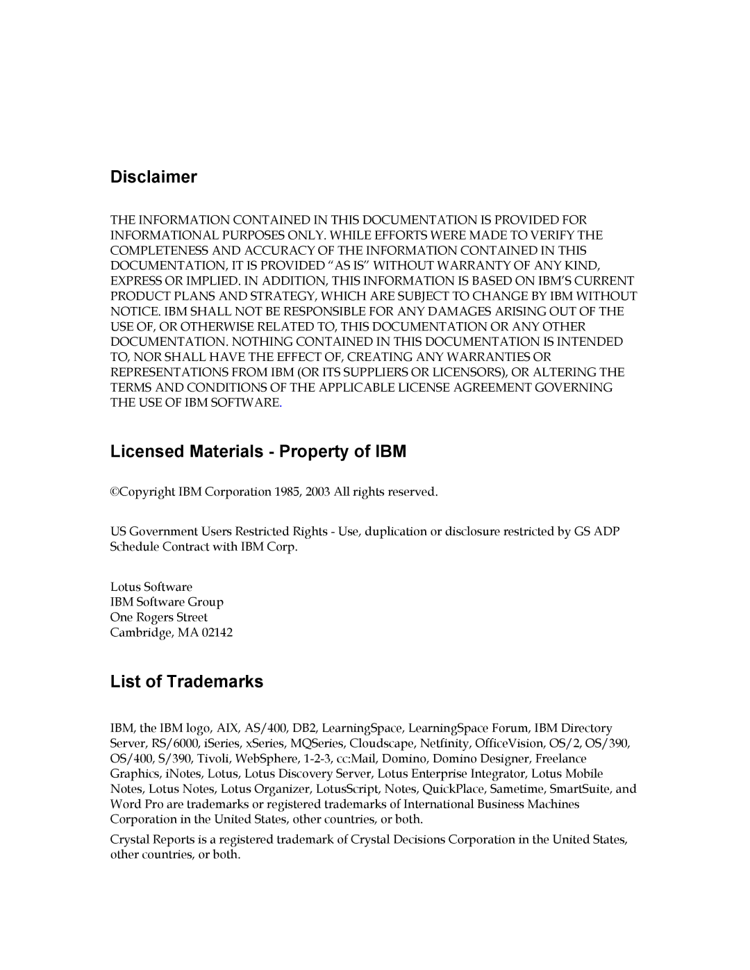 IBM R1 manual Disclaimer, Licensed Materials Property of IBM, List of Trademarks 