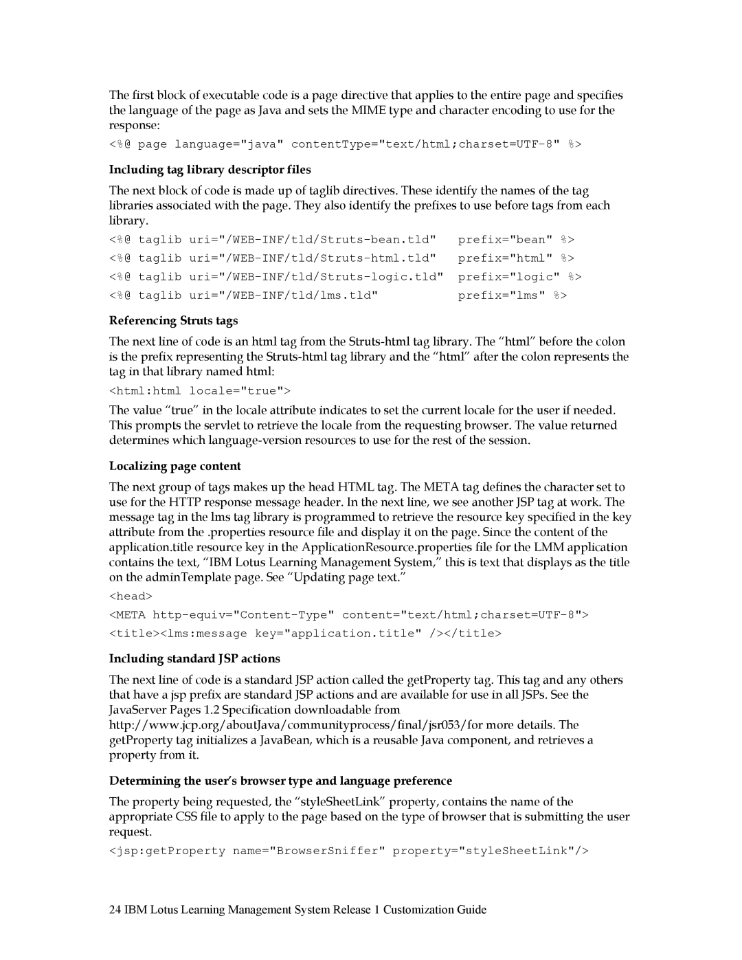 IBM R1 manual Including tag library descriptor files, Referencing Struts tags, Localizing page content 