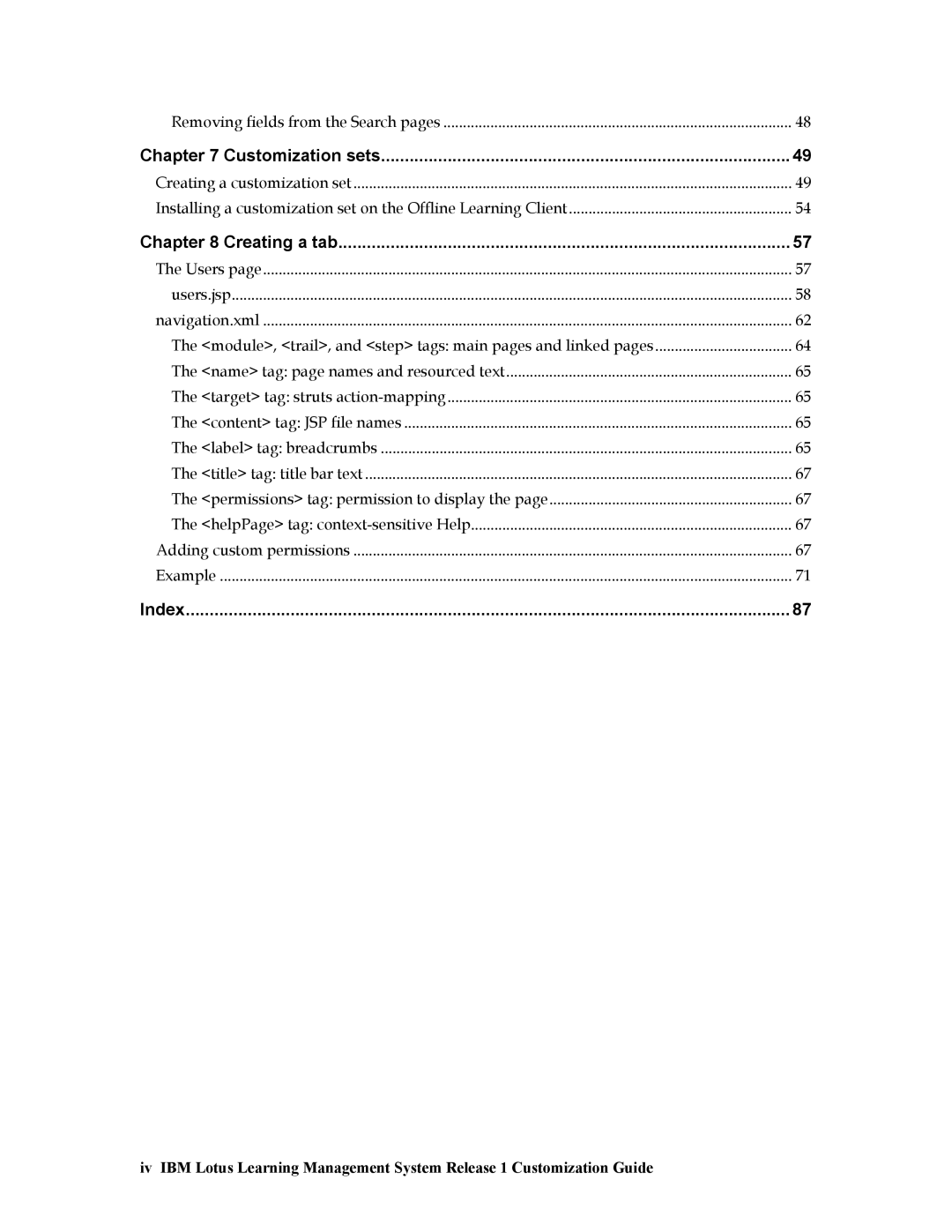 IBM R1 manual Customization sets, Creating a tab, Index 