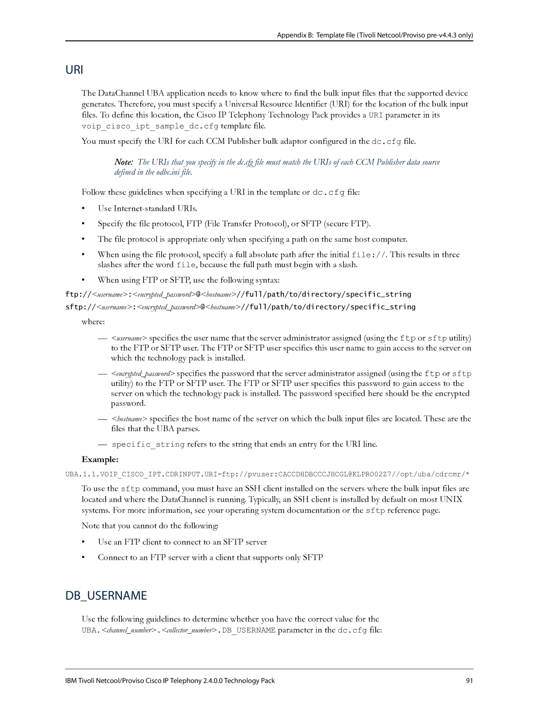 IBM R2E2 manual Uri, Dbusername 