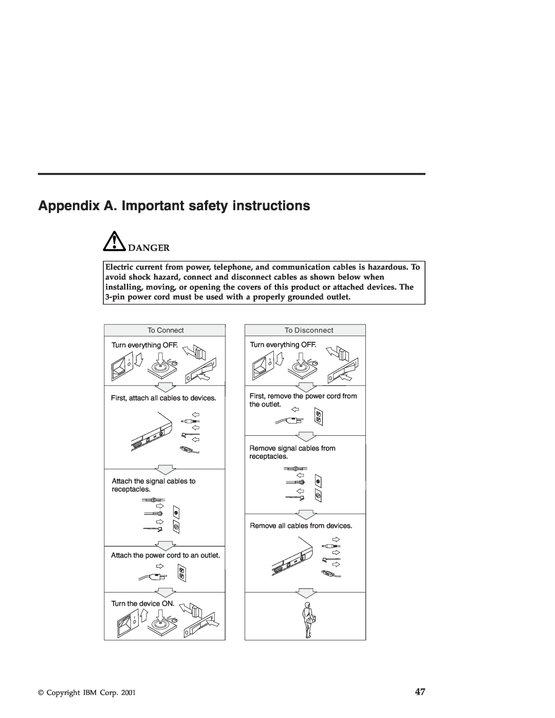 IBM R30 manual Appendix A. Important safety instructions, Danger 