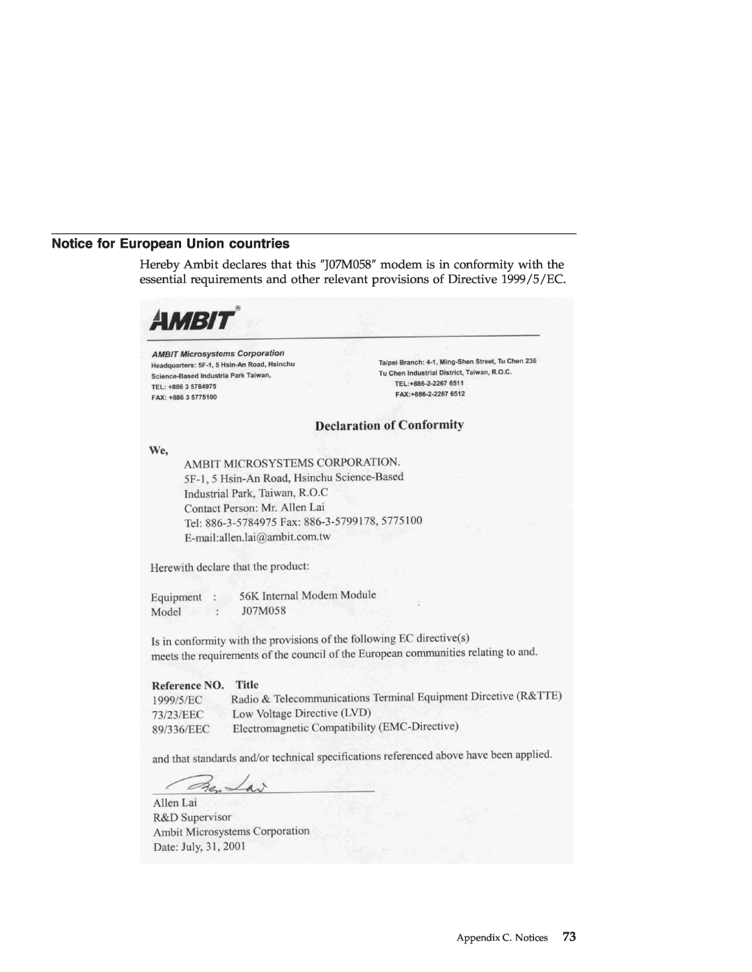 IBM R30 manual Notice for European Union countries 