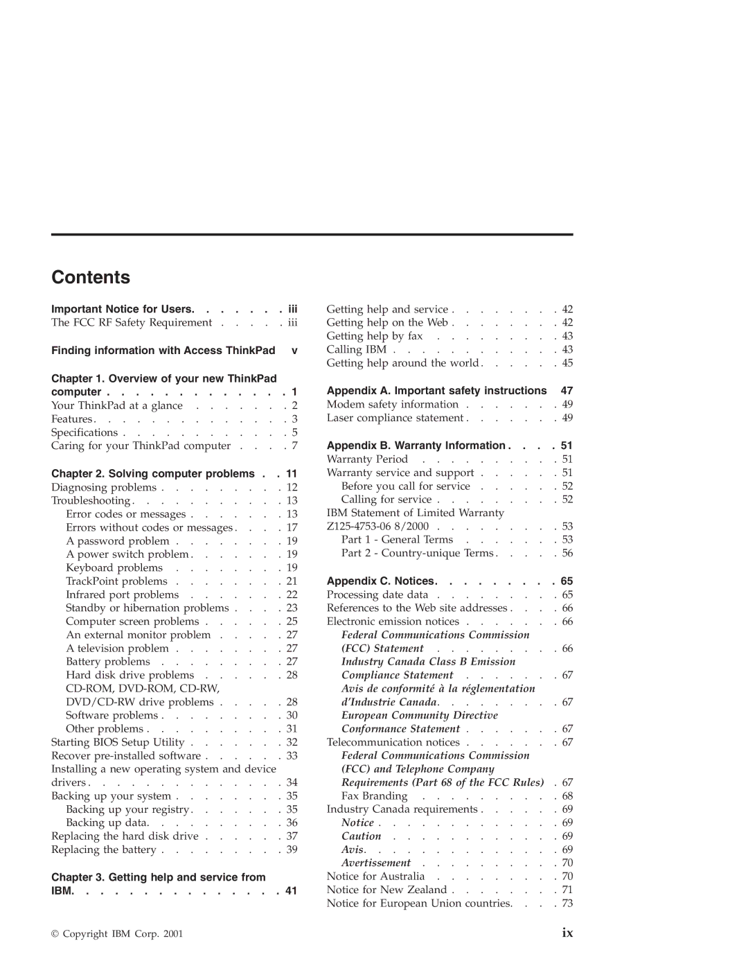 IBM R30 manual Contents 