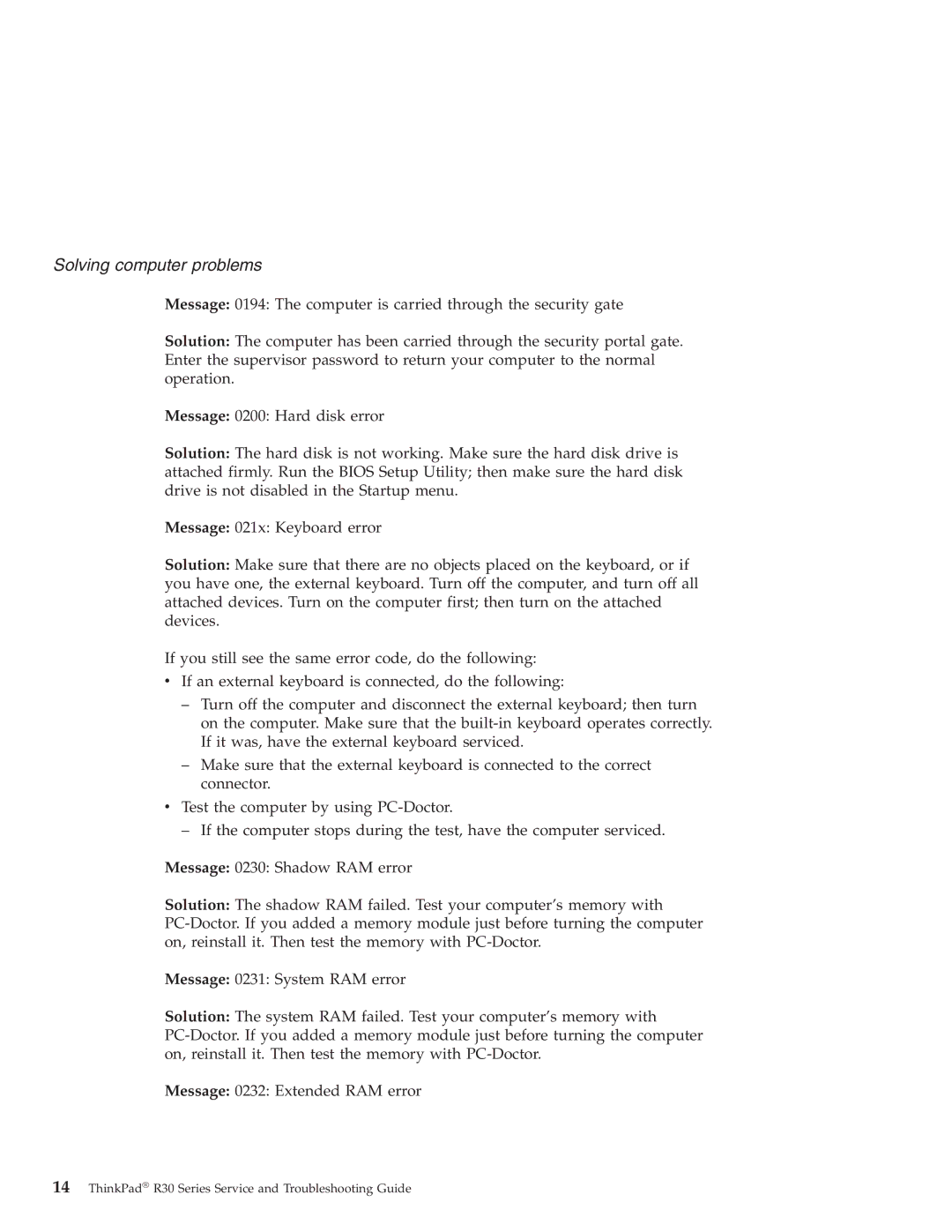 IBM R30 manual Solving computer problems 