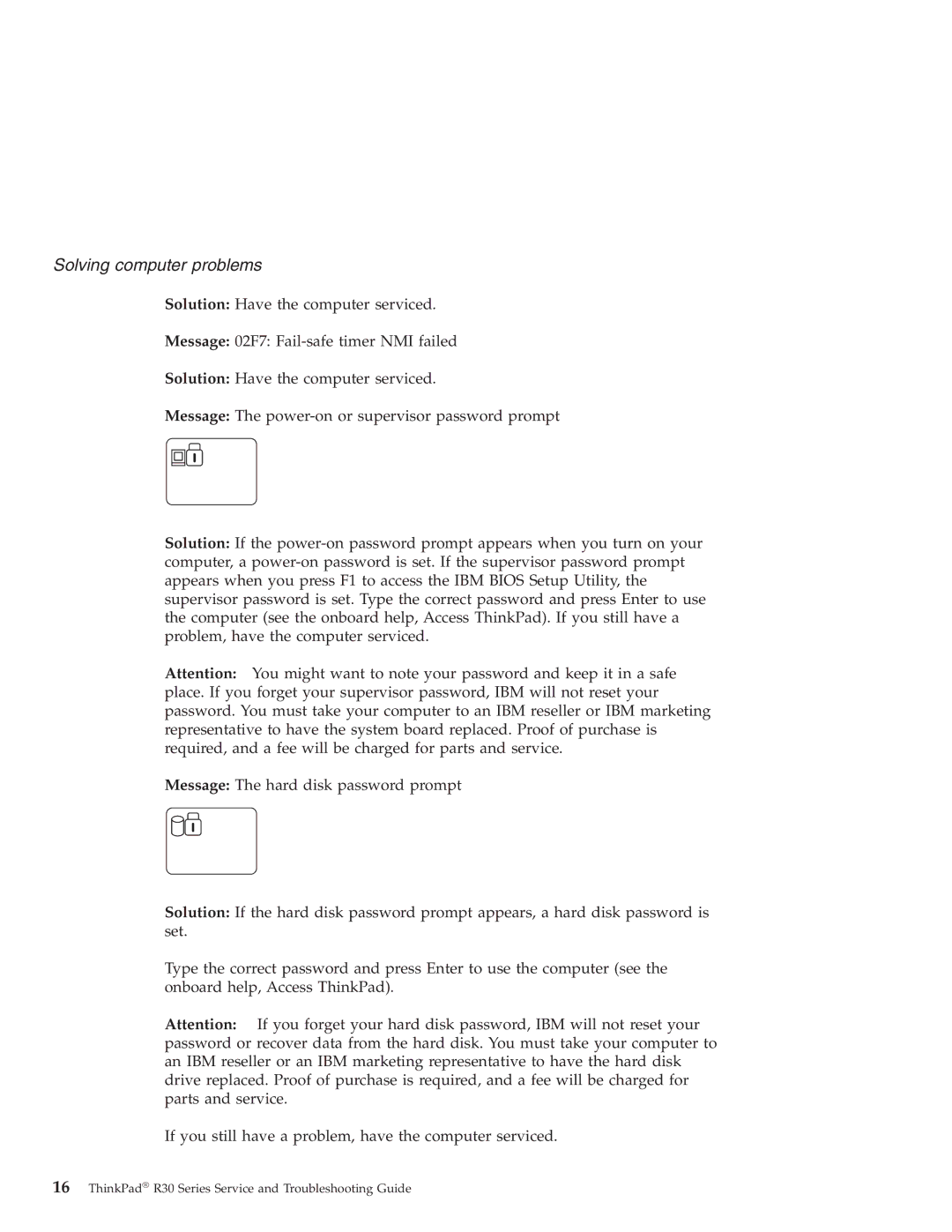 IBM R30 manual Solving computer problems 