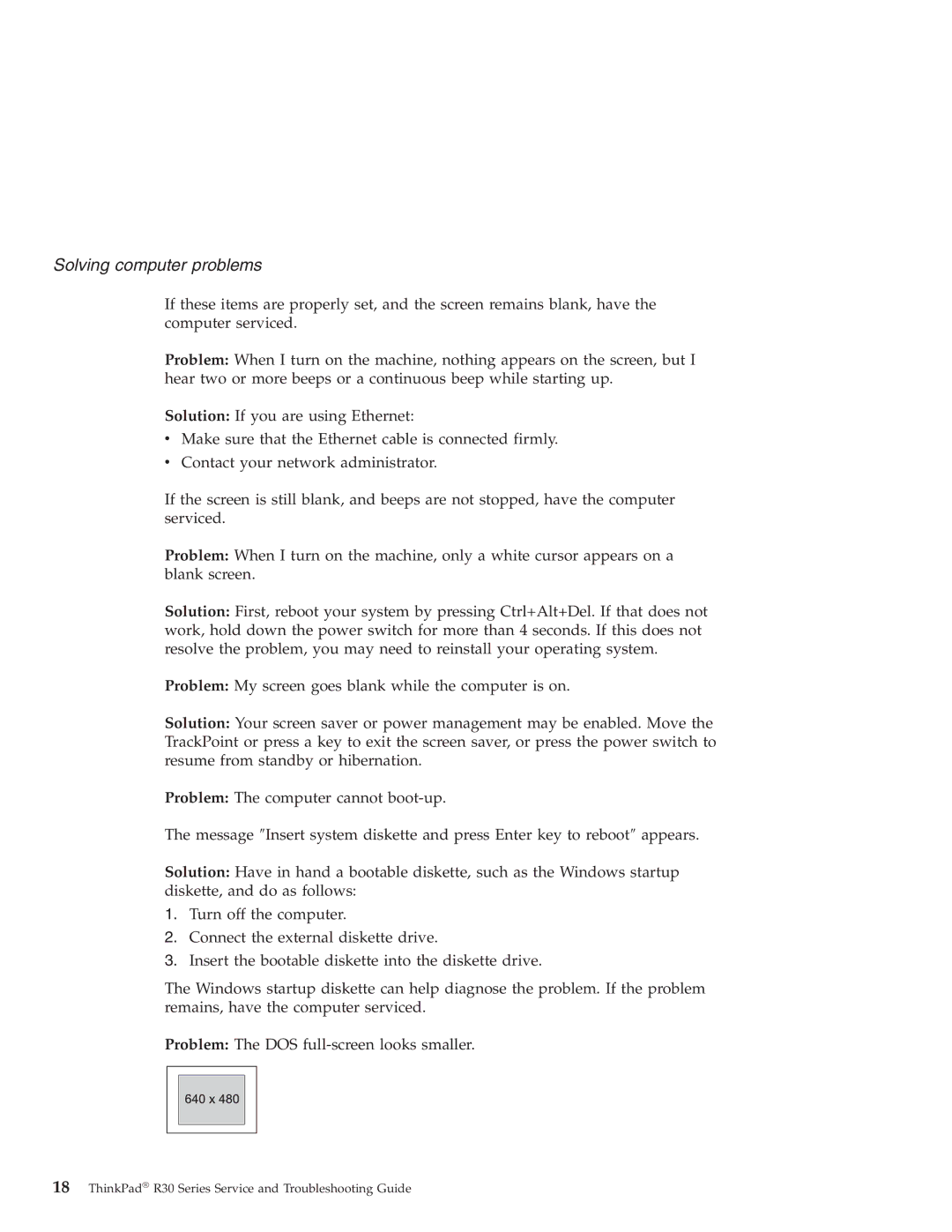 IBM R30 manual Solving computer problems 