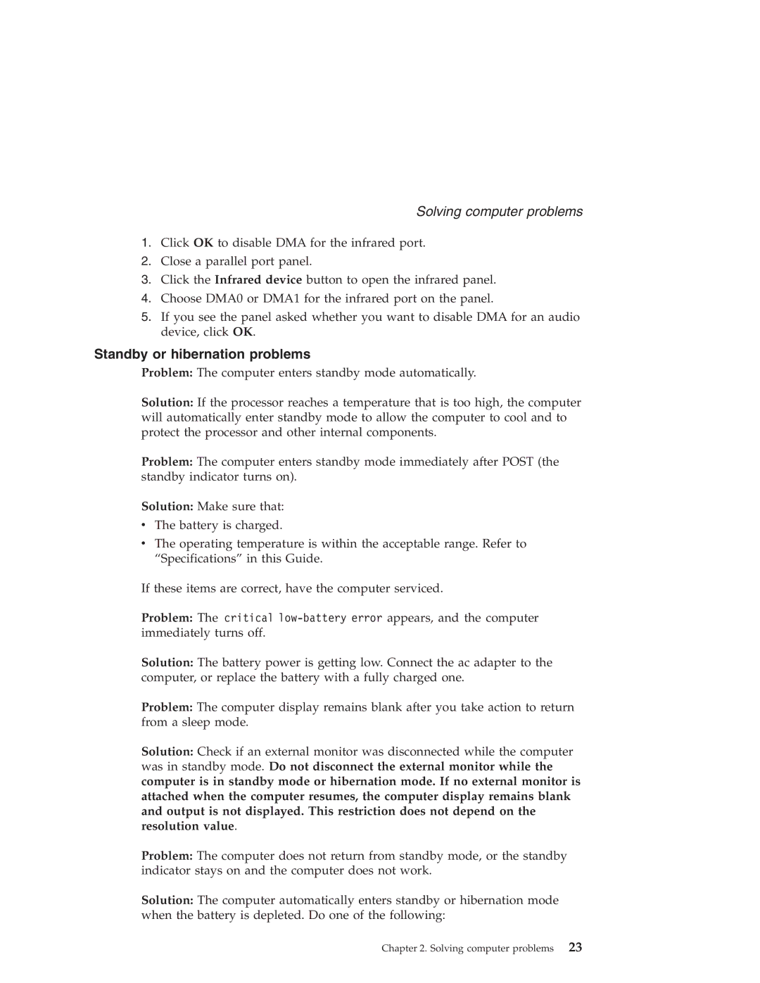 IBM R30 manual Standby or hibernation problems 