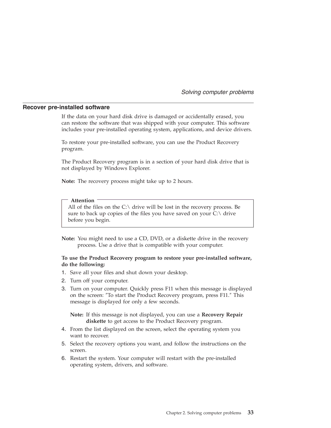 IBM R30 manual Recover pre-installed software 