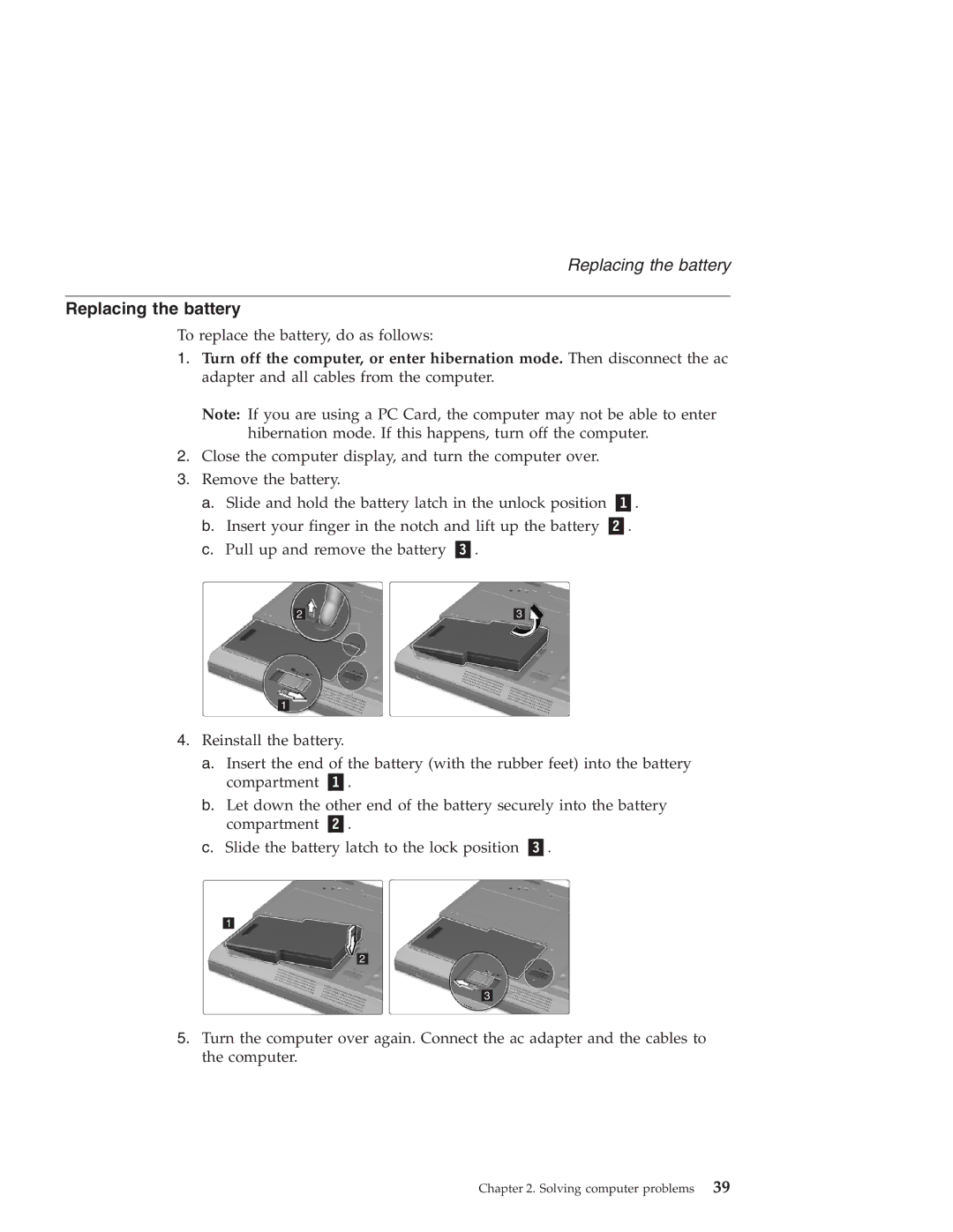 IBM R30 manual Replacing the battery 