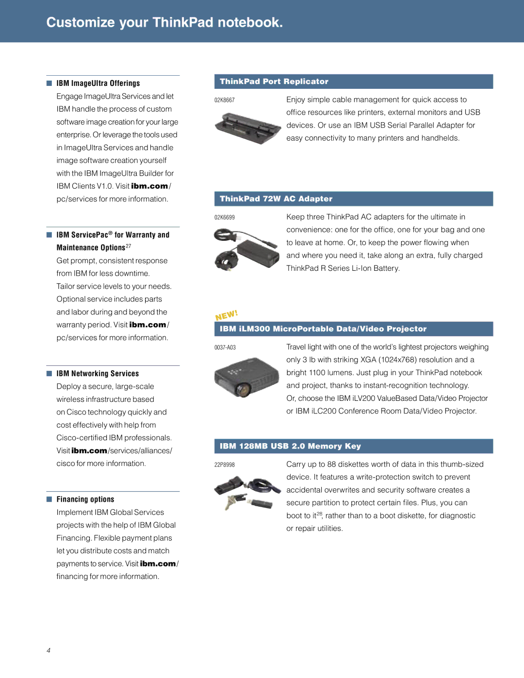 IBM R32 warranty ThinkPad Port Replicator, ThinkPad 72W AC Adapter, IBM iLM300 MicroPortable Data/Video Projector 