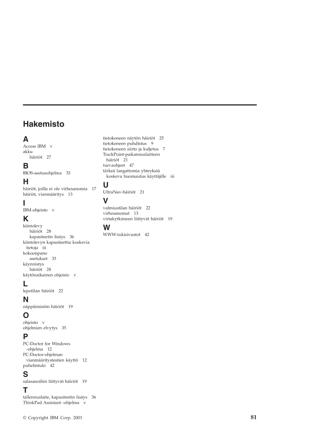 IBM R40 manual Hakemisto 