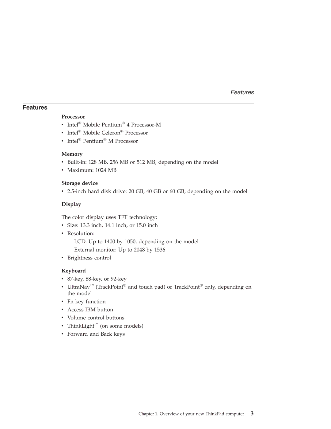 IBM R40 manual Features 