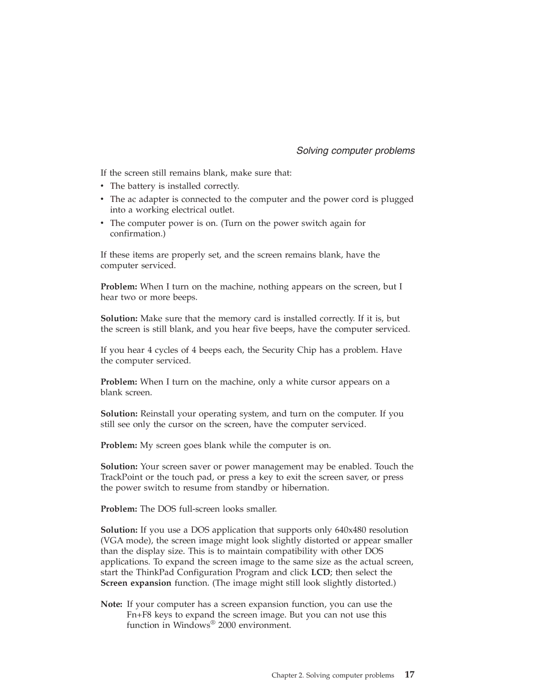 IBM R40 manual Solving computer problems 