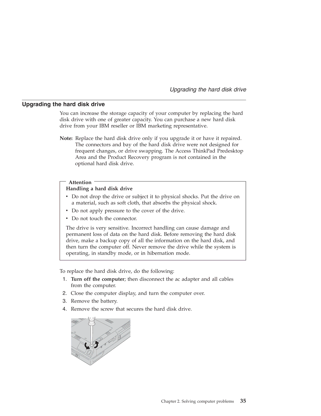 IBM R40 manual Upgrading the hard disk drive, Handling a hard disk drive 