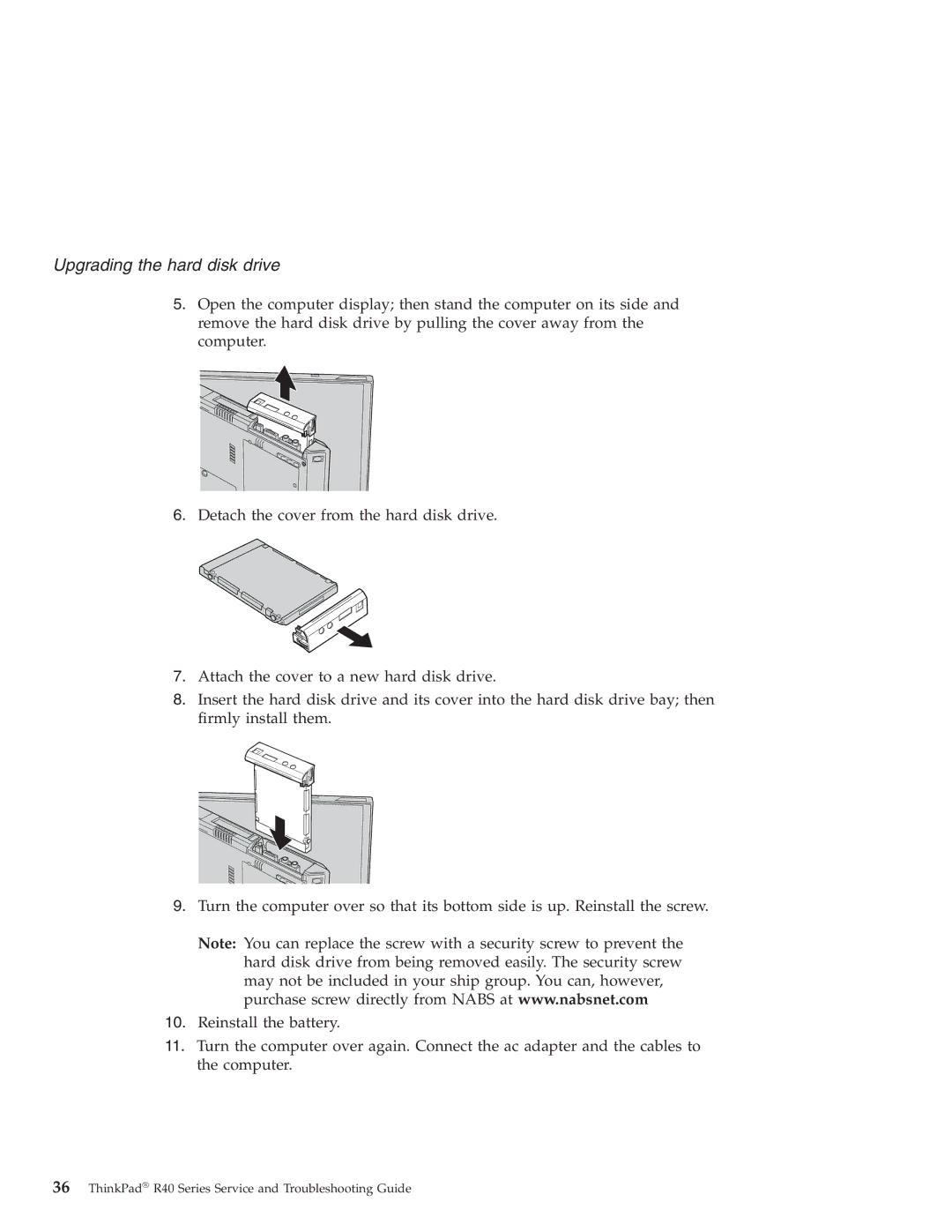 IBM R40 manual Upgrading the hard disk drive 