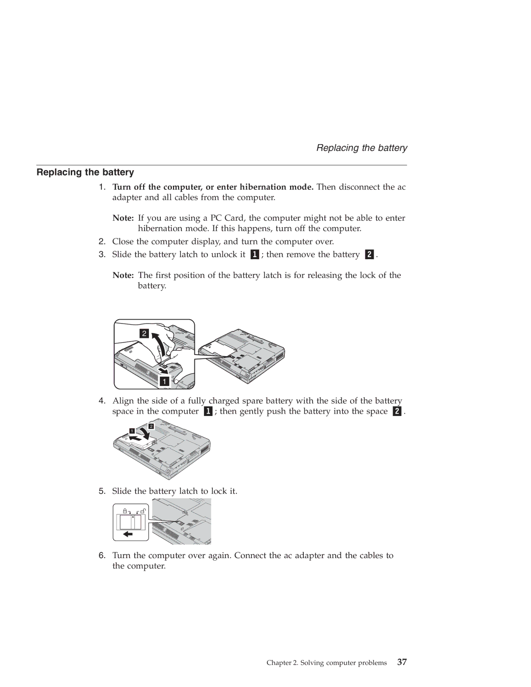 IBM R40 manual Replacing the battery 