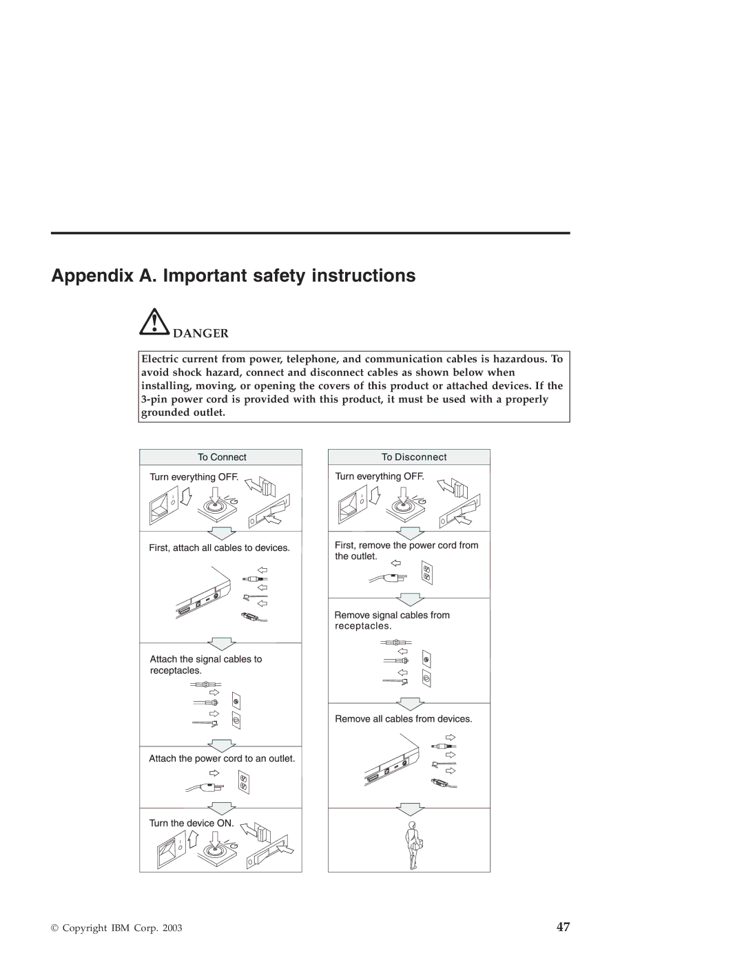 IBM R40 manual Appendix A. Important safety instructions 