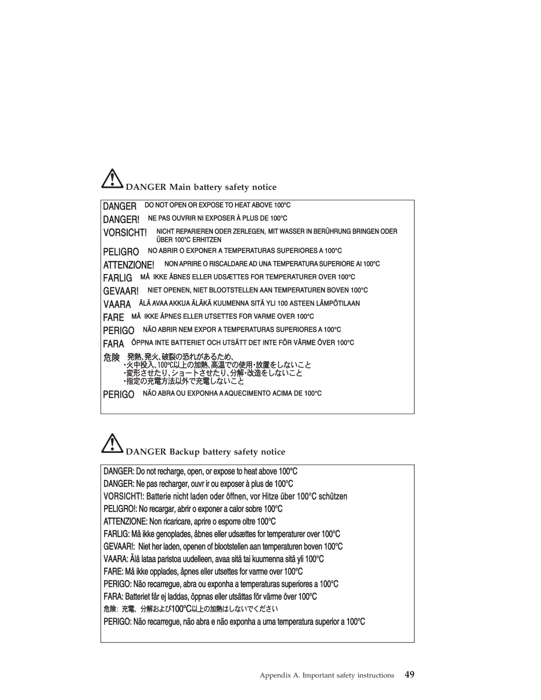 IBM R40 manual Appendix A. Important safety instructions 