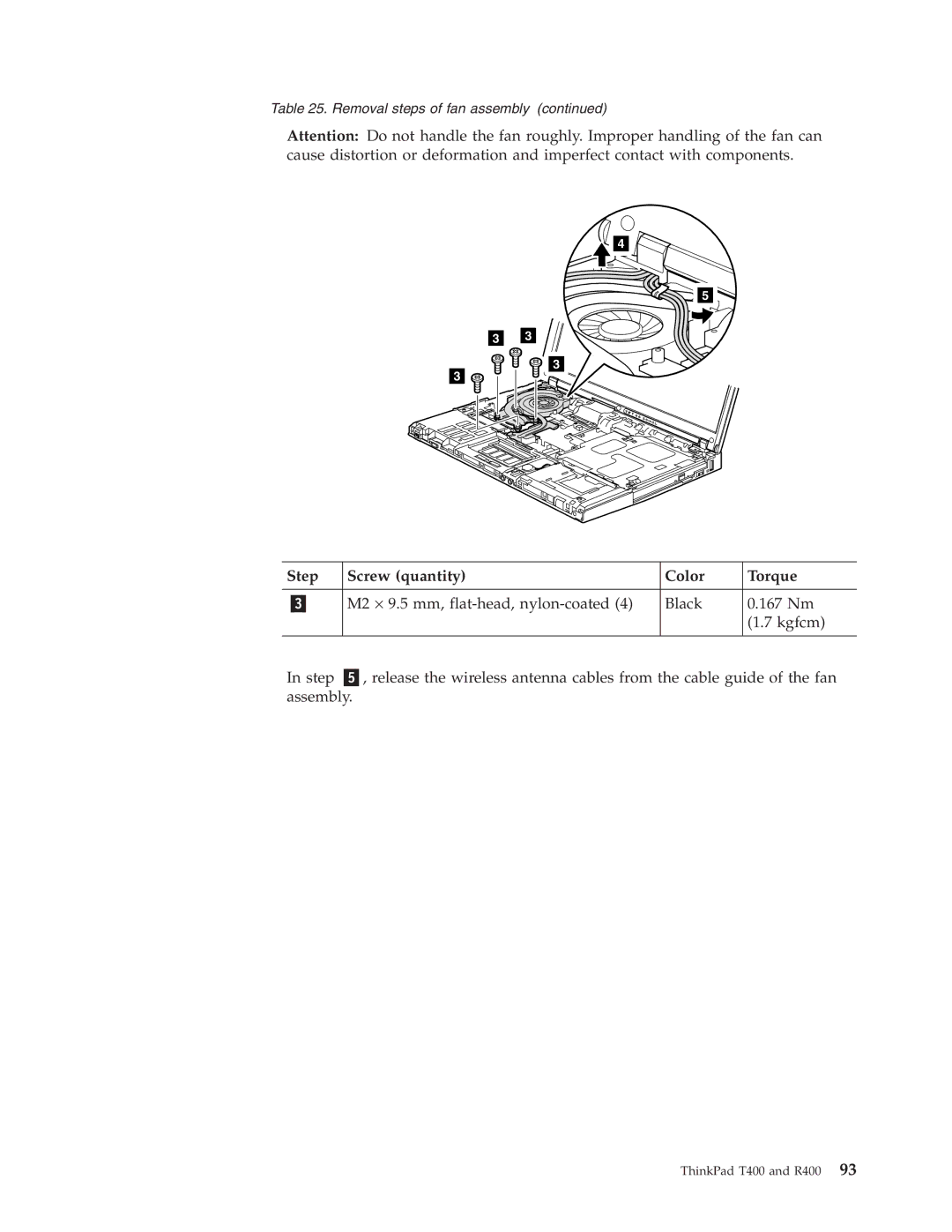 IBM R400 manual Step Screw quantity Color Torque 