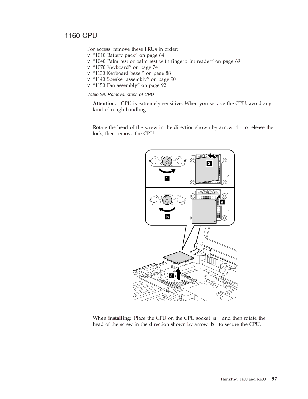 IBM R400 manual 1160 CPU 