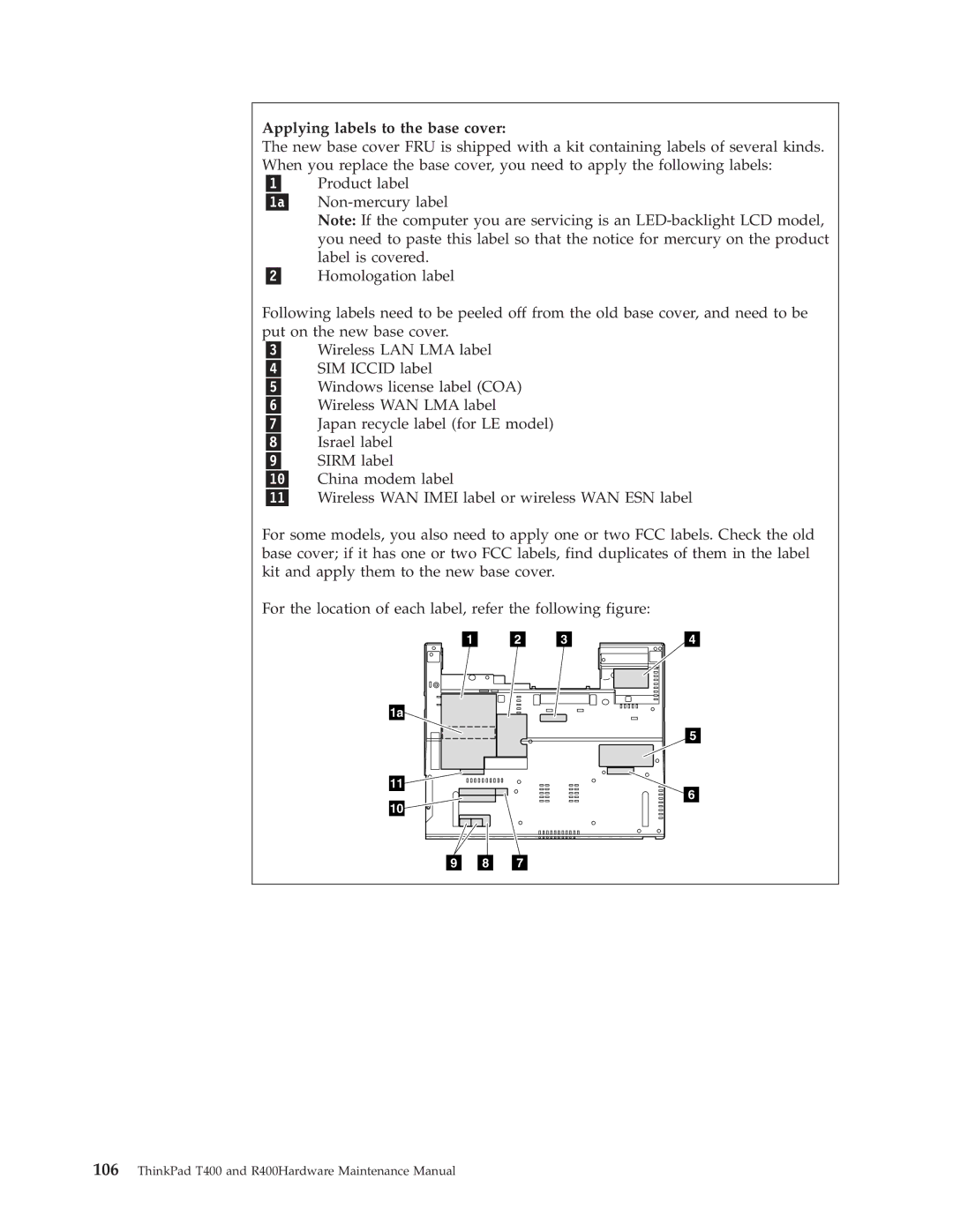 IBM R400 manual Applying labels to the base cover 