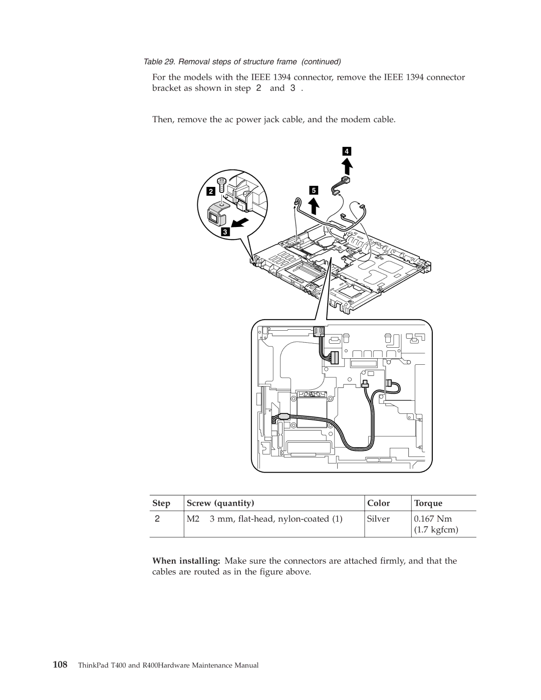 IBM R400 manual Step Screw quantity Color Torque 