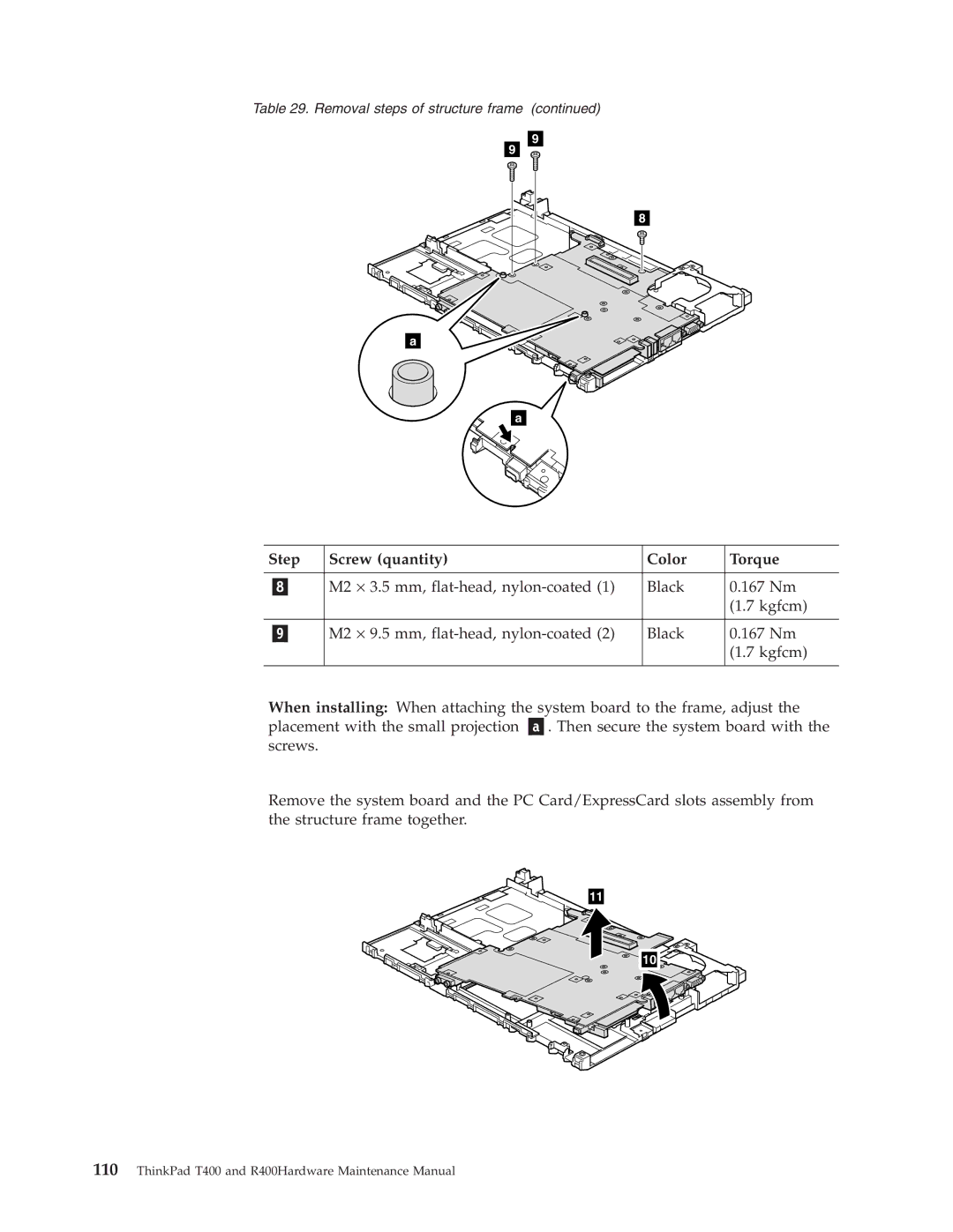 IBM R400 manual Step Screw quantity Color Torque 