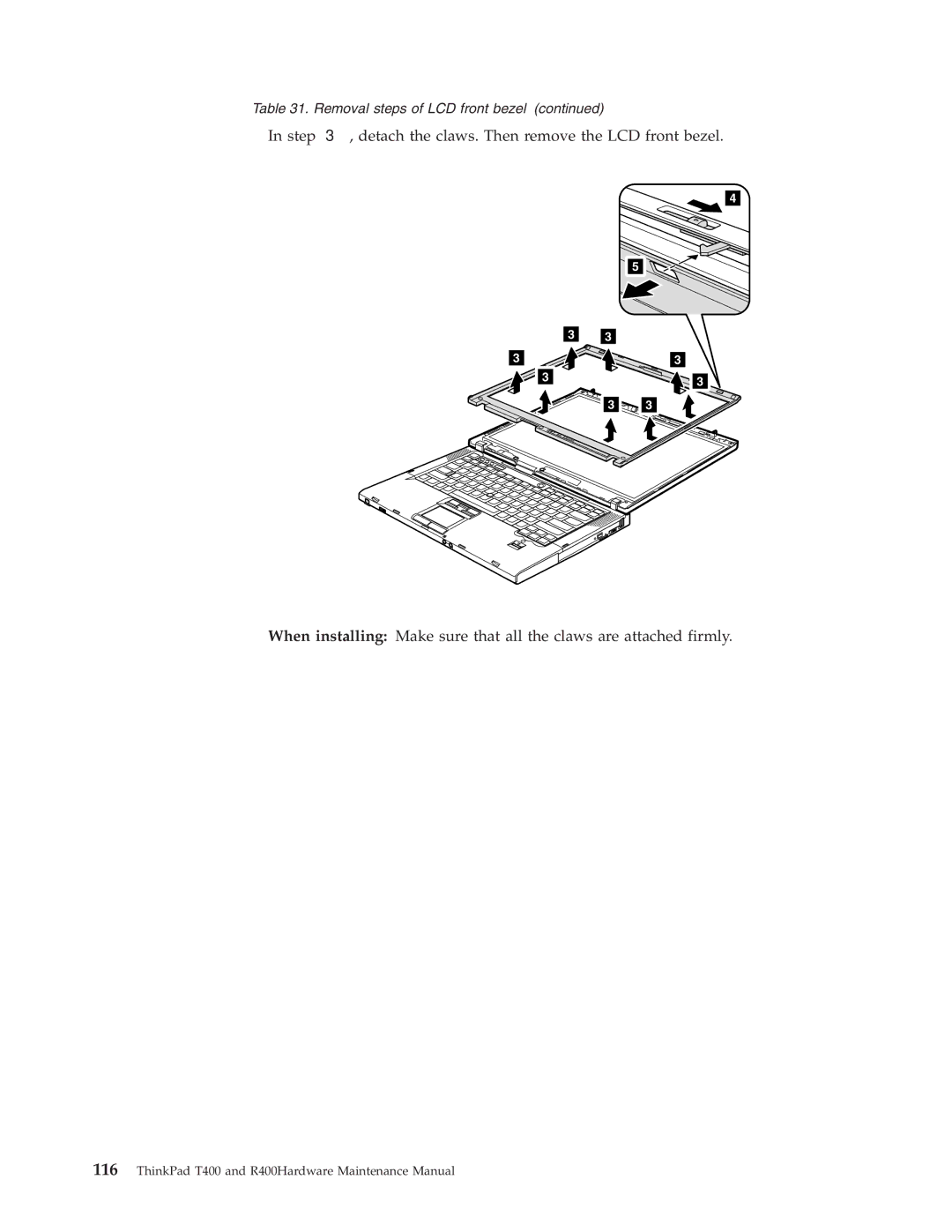 IBM R400 manual Removal steps of LCD front bezel 