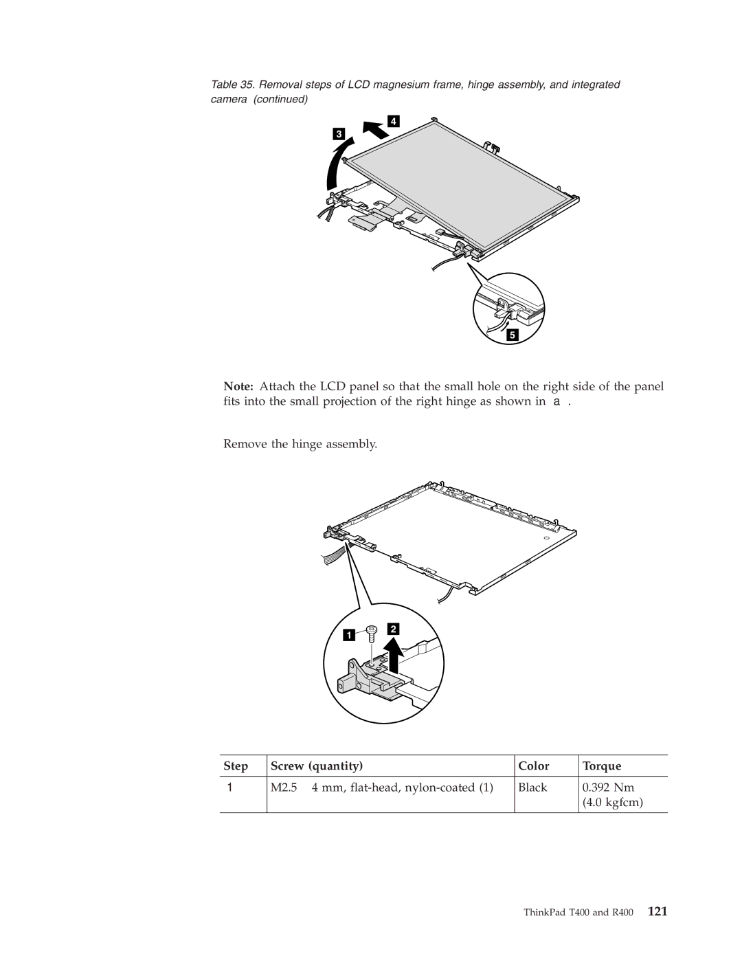 IBM R400 manual Step Screw quantity Color Torque 