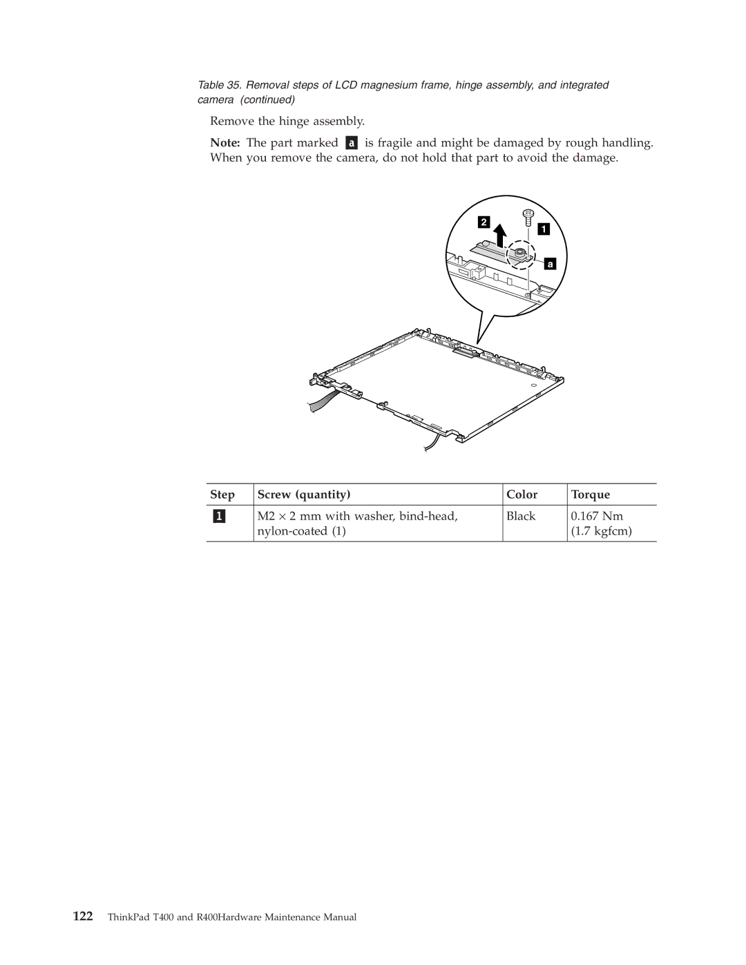 IBM R400 manual Step Screw quantity Color Torque 