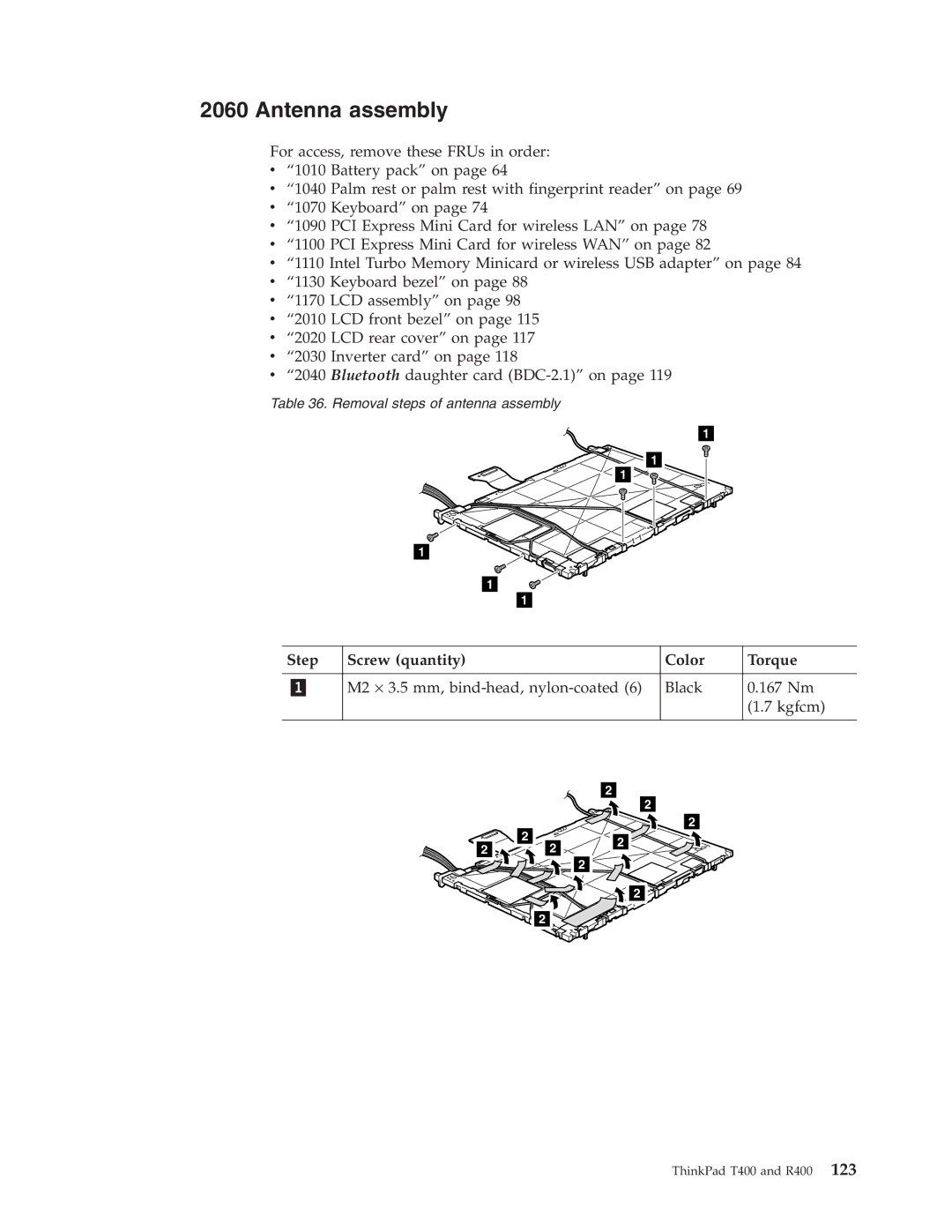 IBM R400 manual Antenna assembly 