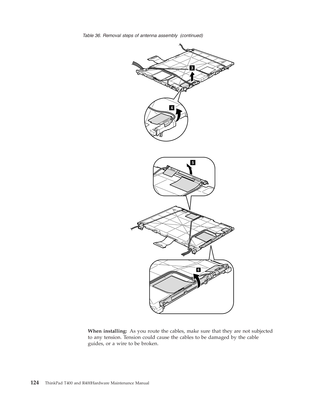 IBM R400 manual Removal steps of antenna assembly 