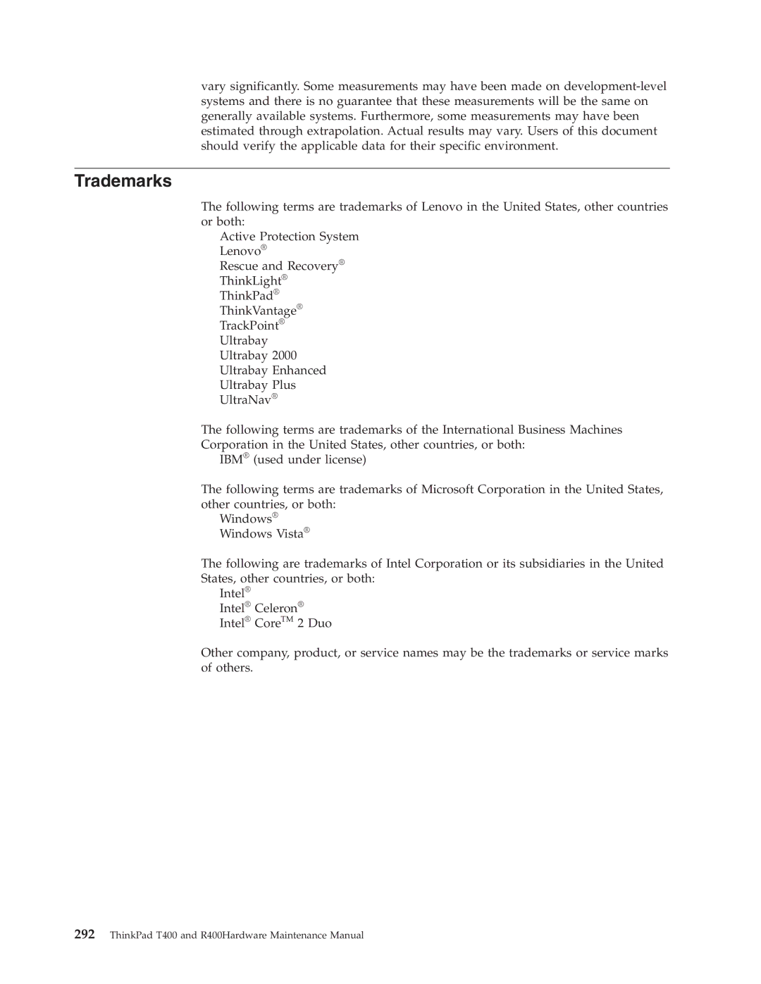 IBM R400 manual Trademarks 