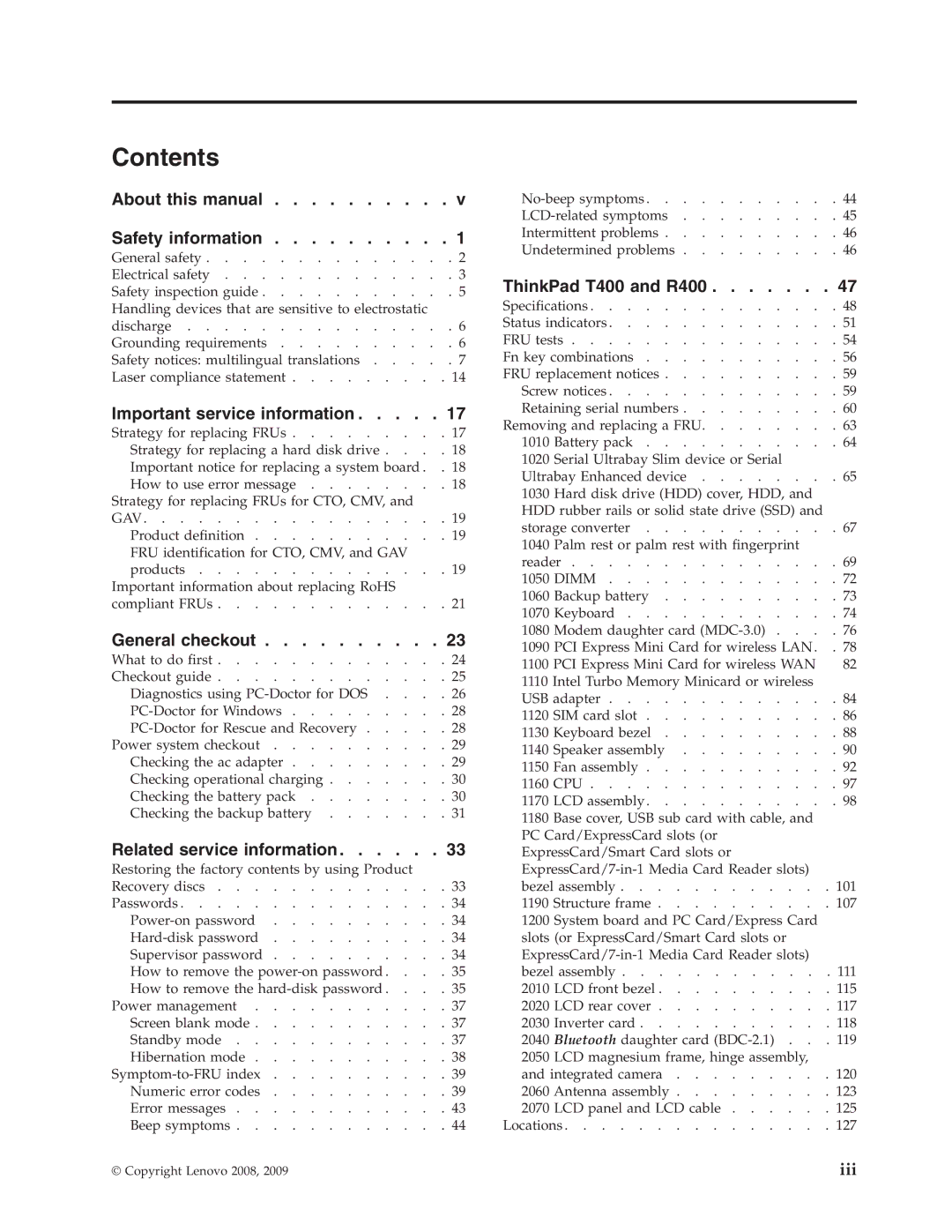 IBM R400 manual Contents 