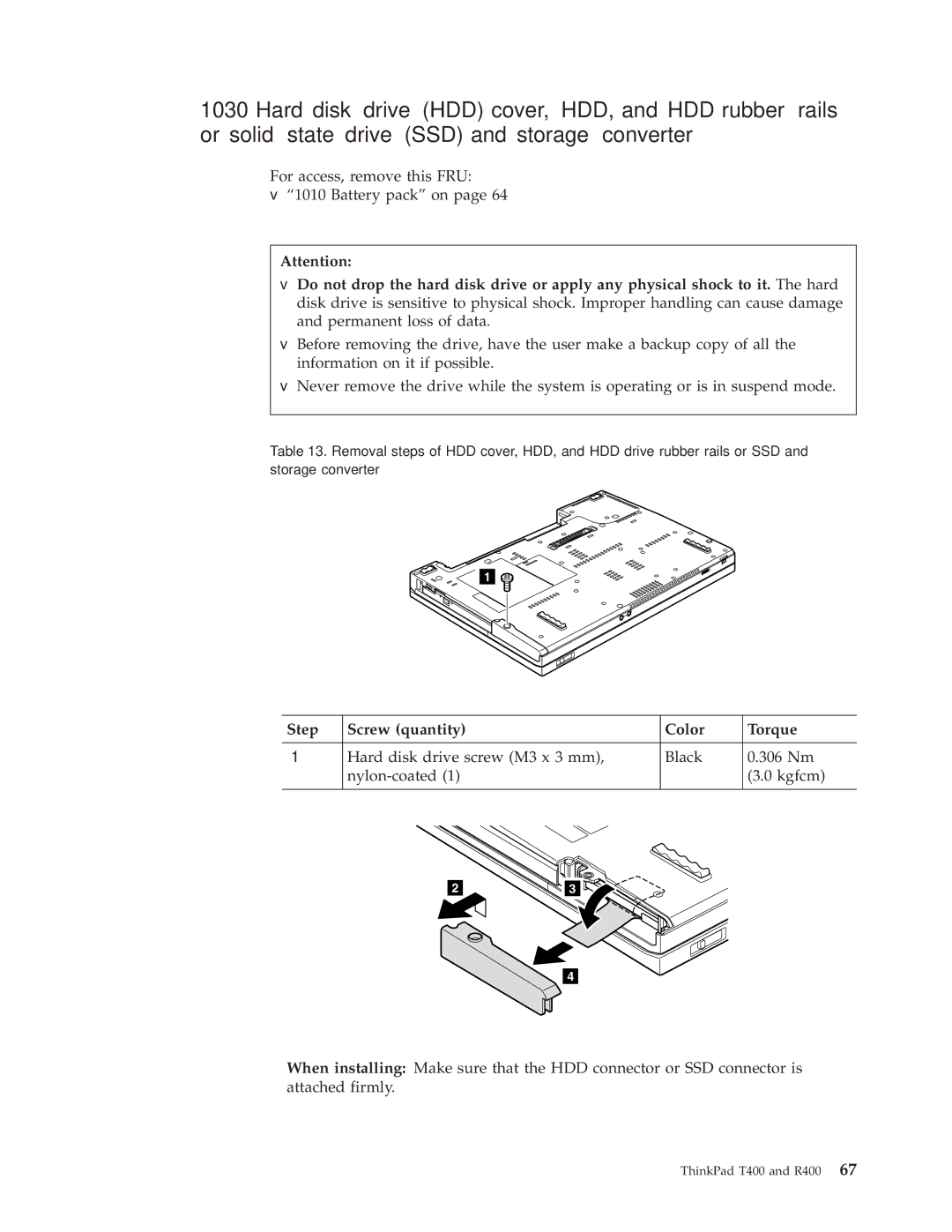 IBM R400 manual Step Screw quantity Color Torque 