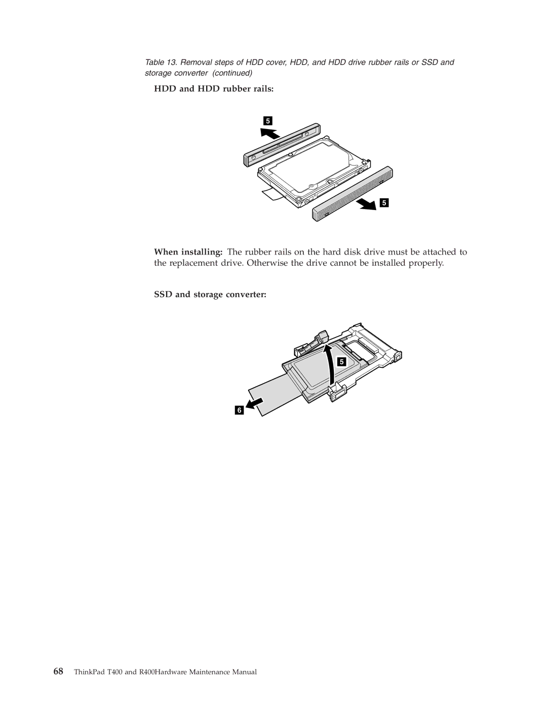 IBM R400 manual HDD and HDD rubber rails, SSD and storage converter 