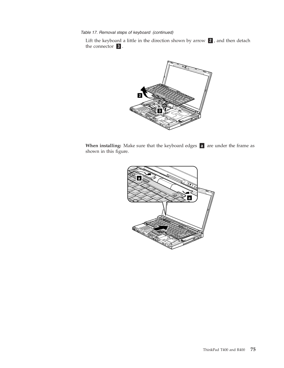 IBM R400 manual Removal steps of keyboard 