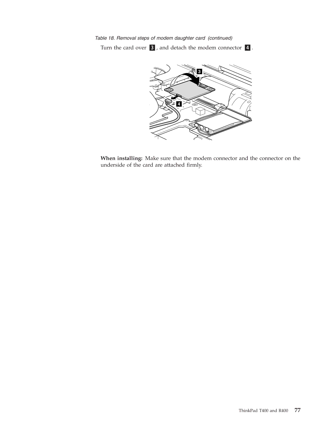 IBM R400 manual Removal steps of modem daughter card 